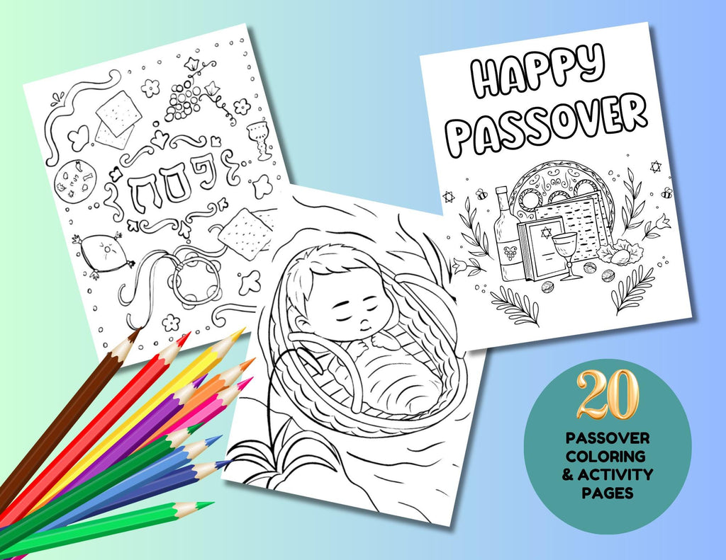 20 Passover Coloring Activity Pages For Kids, High Holidays Coloring Pages, Passover Printables, Jewish Holiday Activity, Instant Download