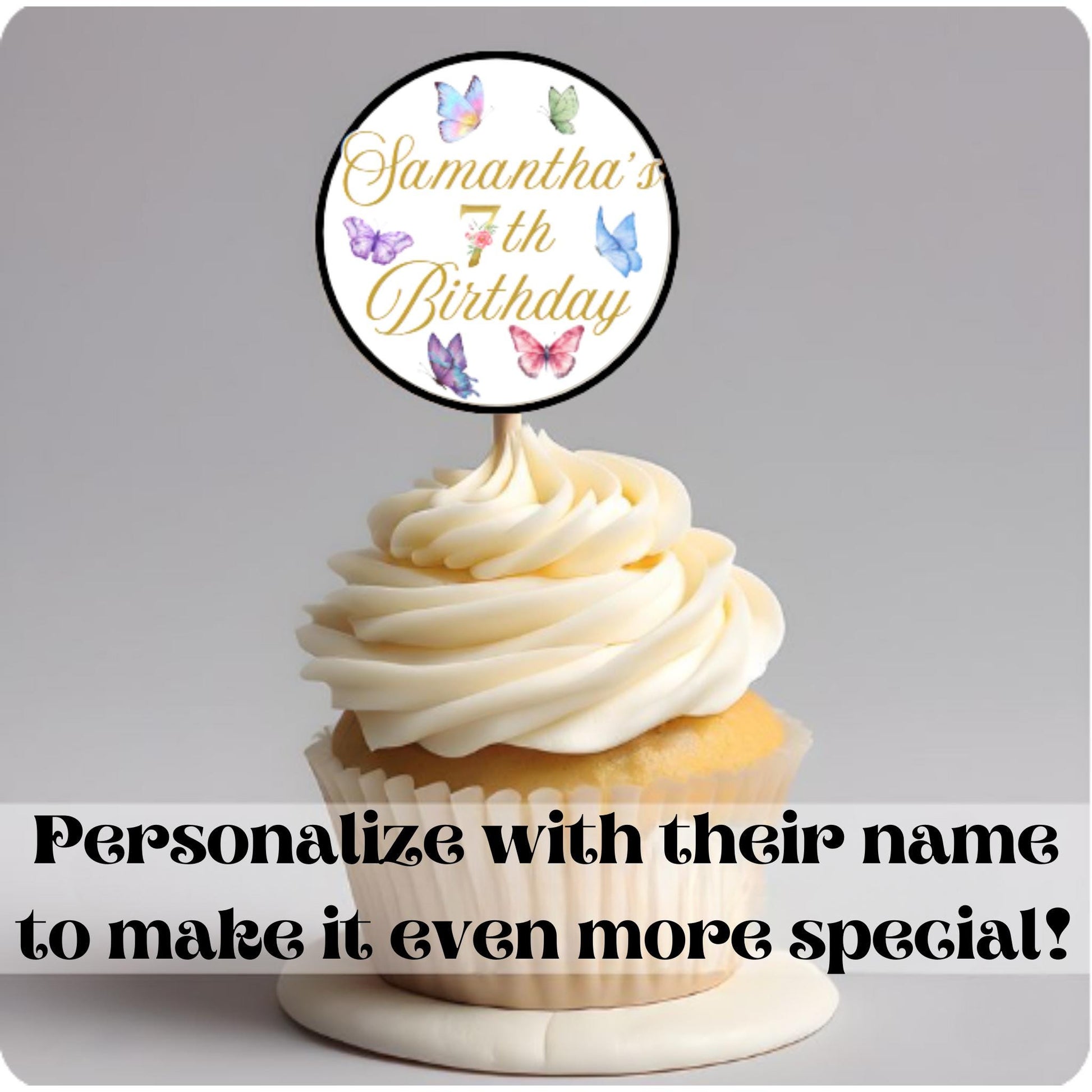 Personalized Butterfly Themed Birthday Cupcake Toppers, Butterfly Baby Shower Cupcake Toppers