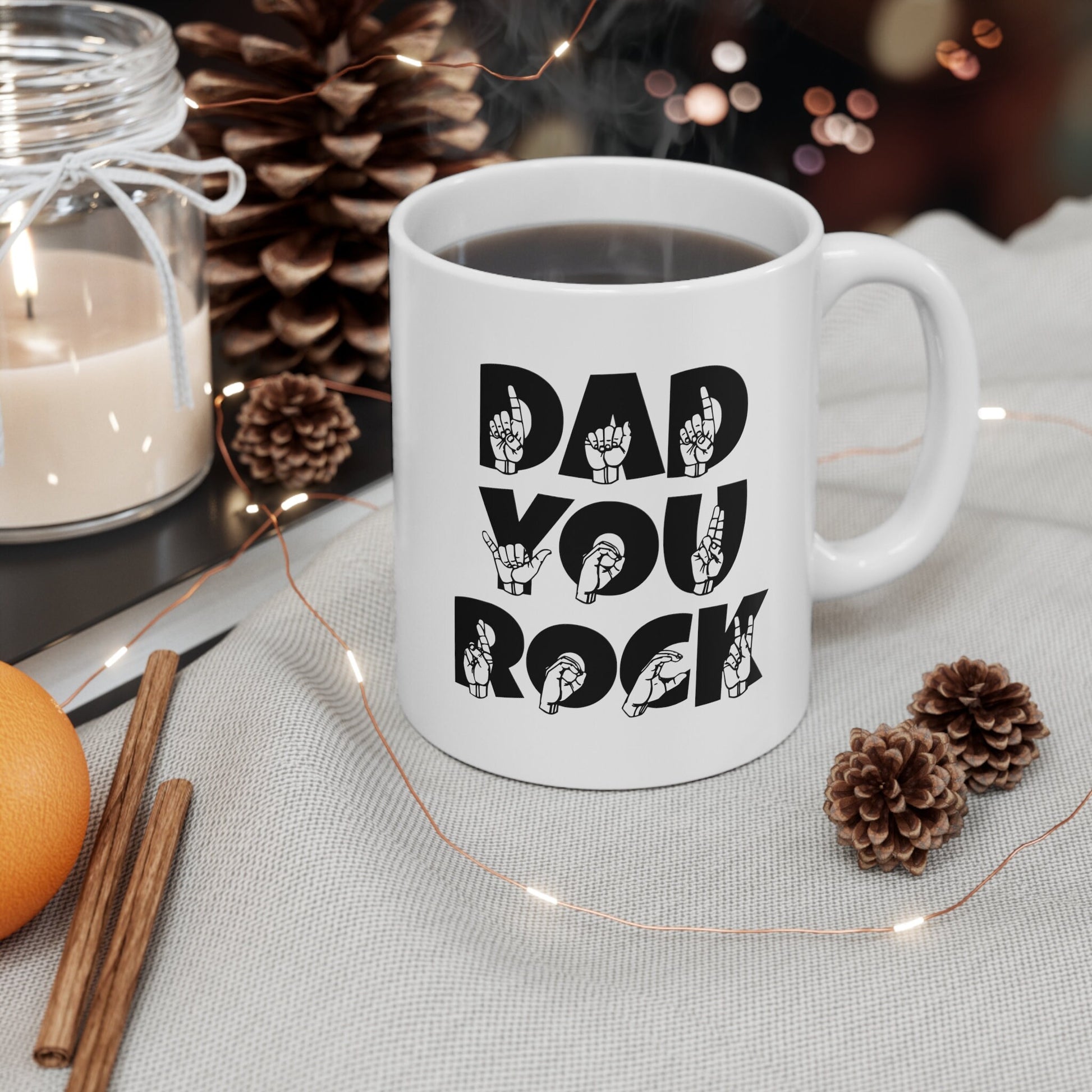 Sign Language Dad You Rock Ceramic Mug, ASL Mug, ASL Gift, Dad Cup, Fathers Day Gift, Father Mug, American Sign Language Mug, Deaf Community