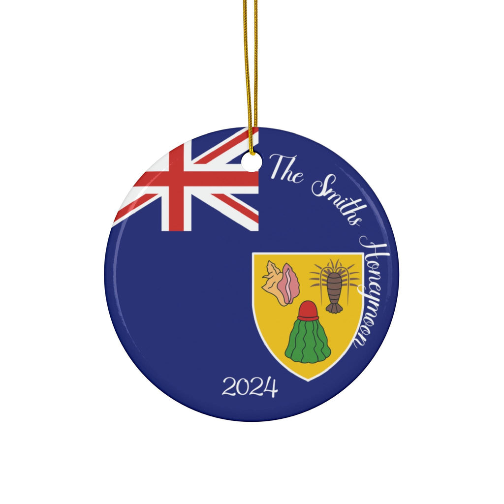 Personalized Turks & Caicos Ceramic Ornament, Turks and Caicos Flag Print, World Travel, Vacation Souvenir, Caribbean Island,