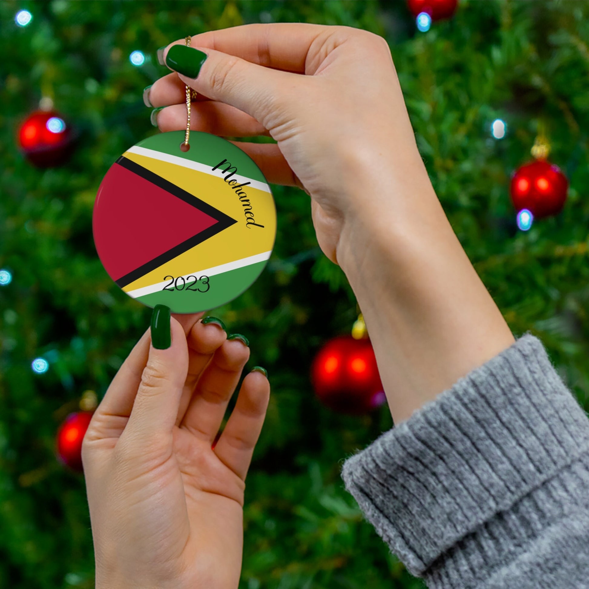 Personalized Guyana Ceramic Christmas Ornament Guyanese Flag Inspired Porcelain Gift Holiday Decoration World Heritage Travel Themed Guyana