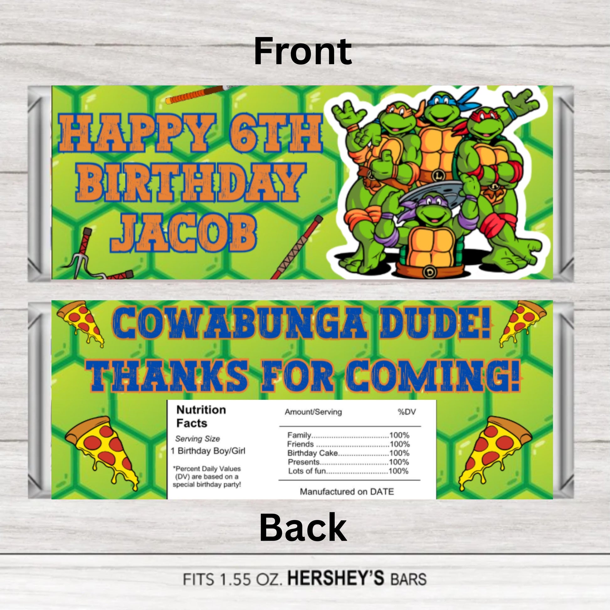 Personalized Teenage Ninja Turtle Chocolate Bar Wrapper Labels, Custom Ninja Turtle Chocolate Bar Wrappers, Ninja Turtle Party Decor
