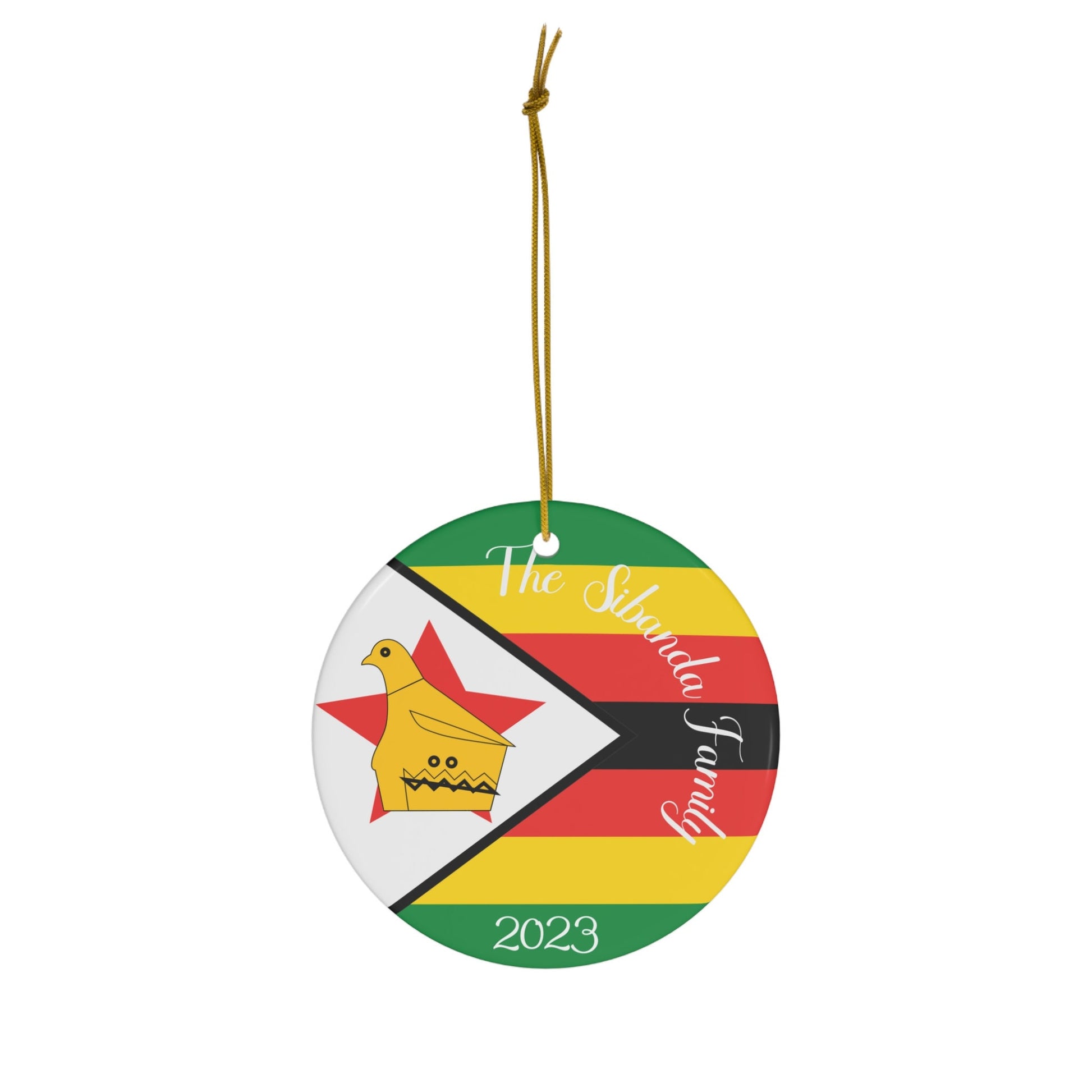 Personalized Zimbabwe Ceramic Christmas Ornament Zimbabwean Flag Round Porcelain Gift Custom Holiday Decoration World Heritage Travel Themed