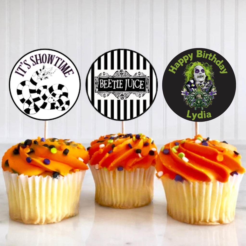 Personalized Beetlejuice Cupcake Toppers, Custom Beetlejuice Birthday Party Decoration