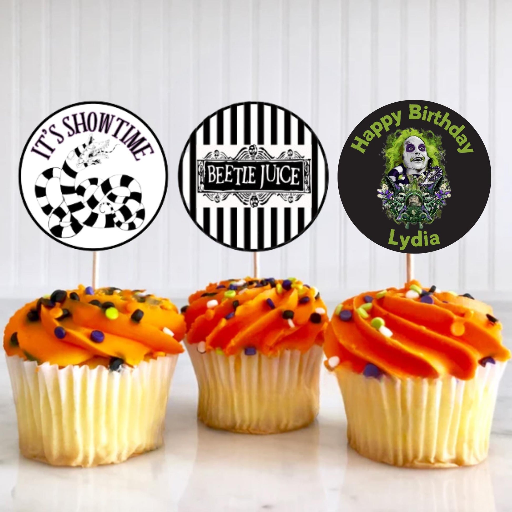 Personalized Beetlejuice Cupcake Toppers, Custom Beetlejuice Birthday Party Decoration