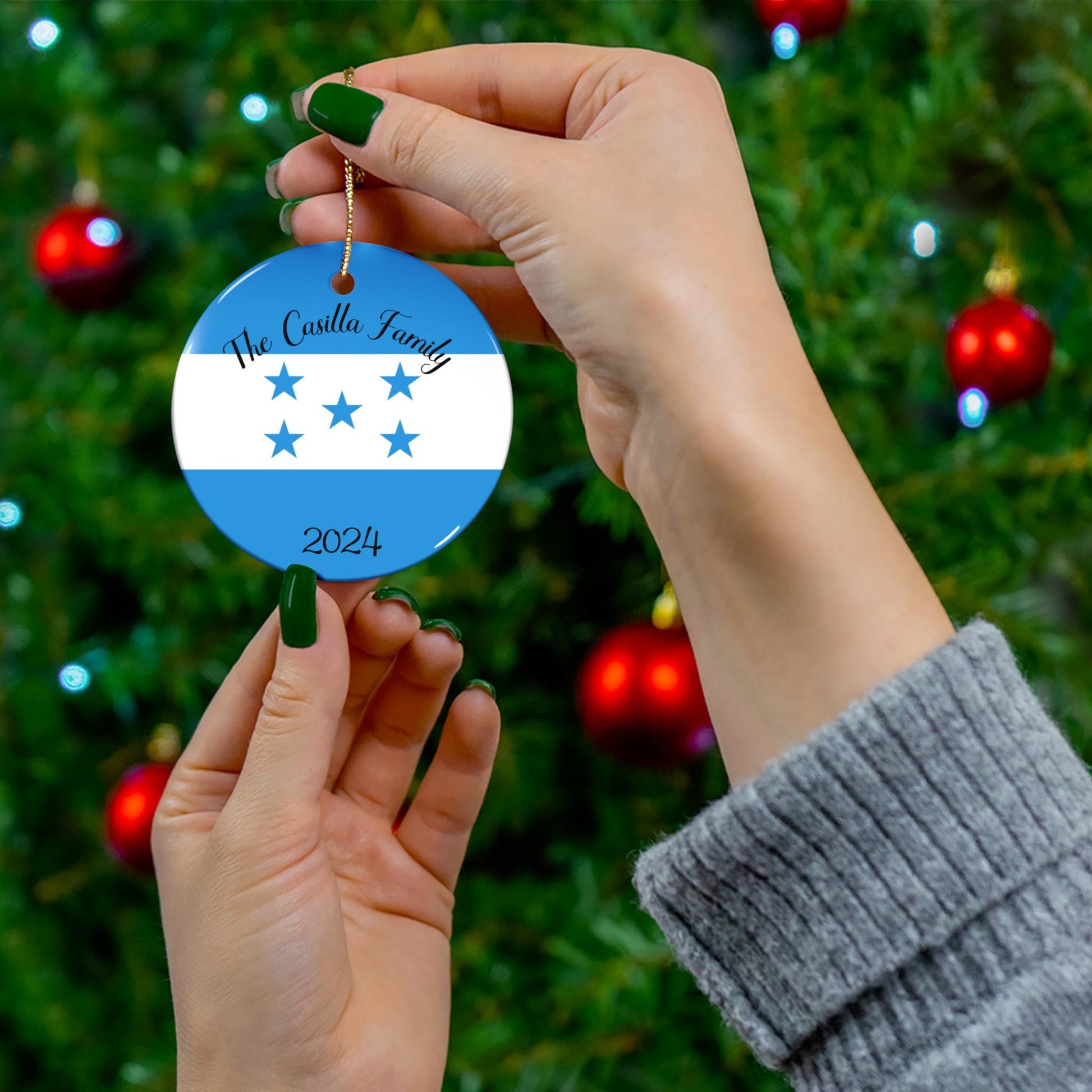 Personalized Honduras Flag Ornament, Honduran Flag Souvenir, Latin America, World Travel, Gift, Custom Honduran Gift, Blue White Stars Flag