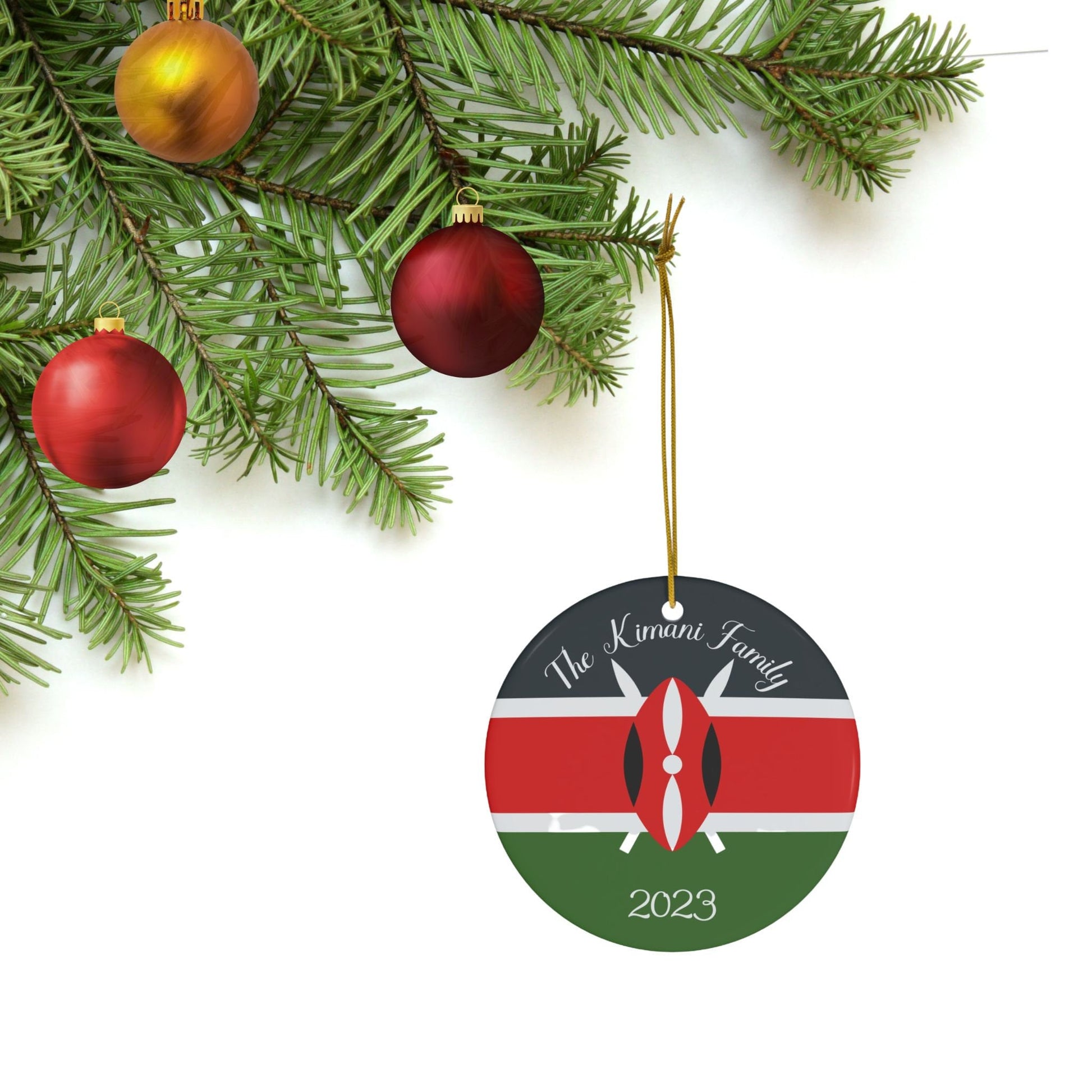 Personalized Kenya Ceramic Christmas Ornament Kenyan Flag Round Gift Holiday Decoration Africa World Heritage Travel Lover Collection