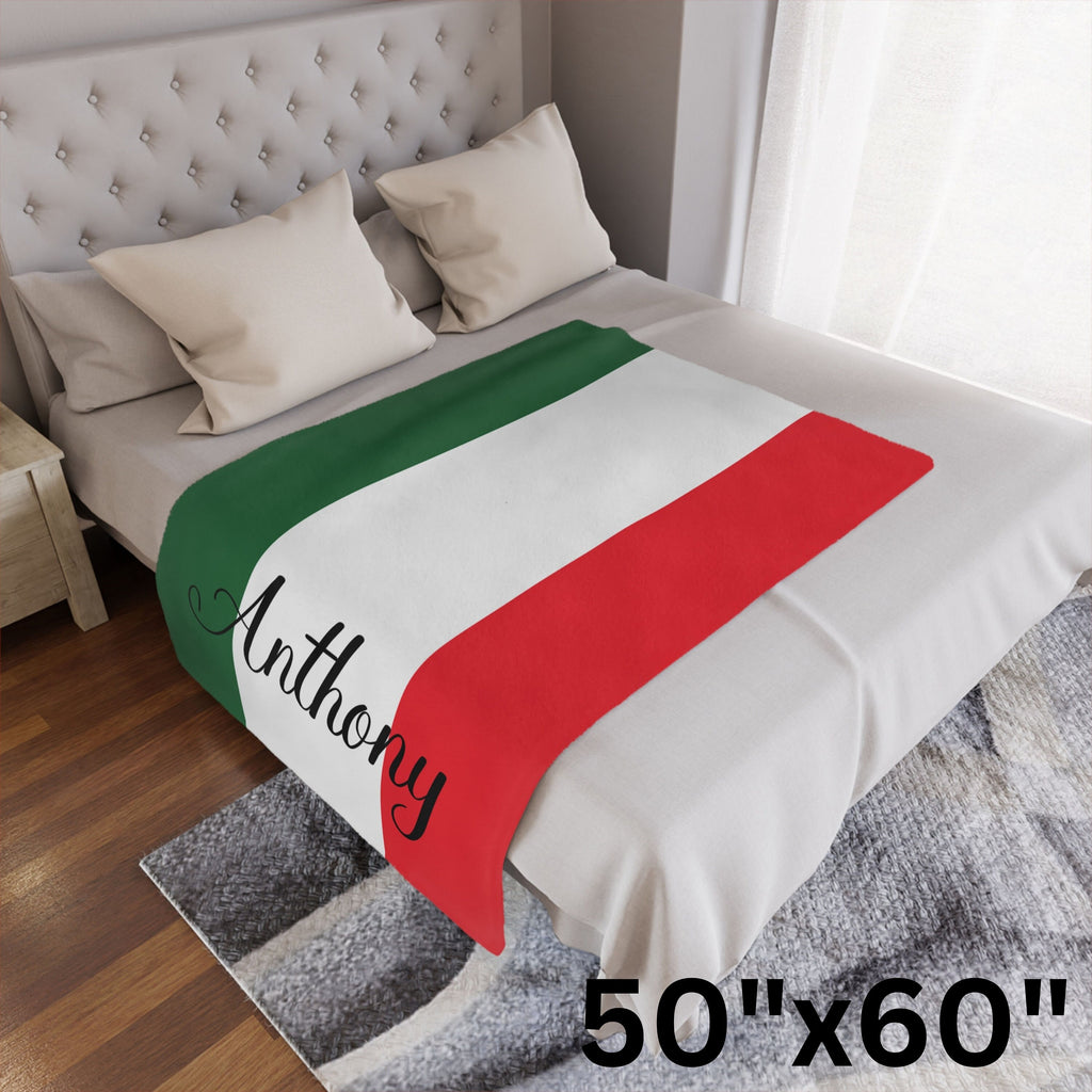 Personalized Italy Flag Blanket, Italian Velveteen Throw, Italian Gifts, Italian Decor, Custom Blanket, Gift for Italian, Italian Flag Gift