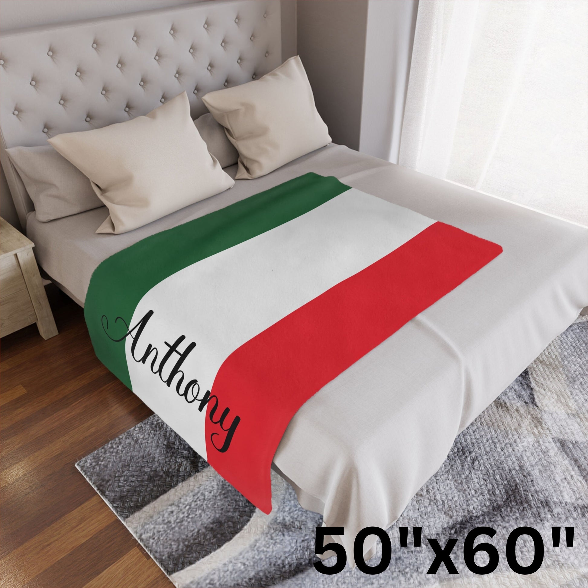 Personalized Italy Flag Blanket, Italian Velveteen Throw, Italian Gifts, Italian Decor, Custom Blanket, Gift for Italian, Italian Flag Gift