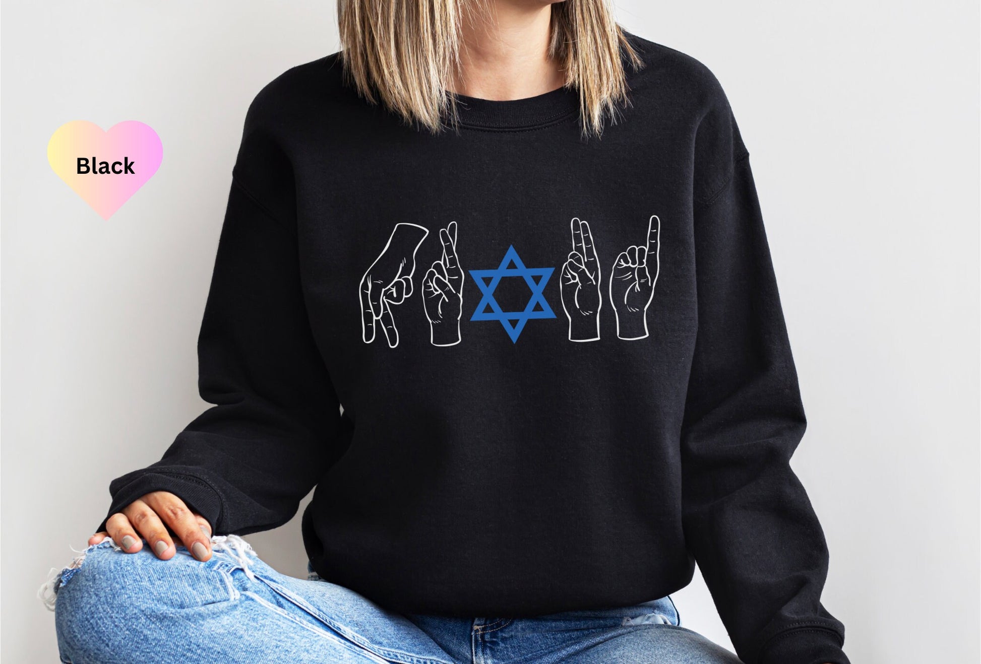 Jewish Pride Sweater ASL Shirt Jewish Sign Language Sweatshirt Proud Jewish Sweatshirt Star David Judaica Gifts Am Yisrael Chai Deaf Pride