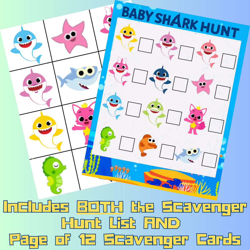 Baby Shark Scavenger Hunt Game, Shark Birthday Party Game, Printable Baby Shark Treasure Hunt Game, Shark Party Favor, Instant Download Shark