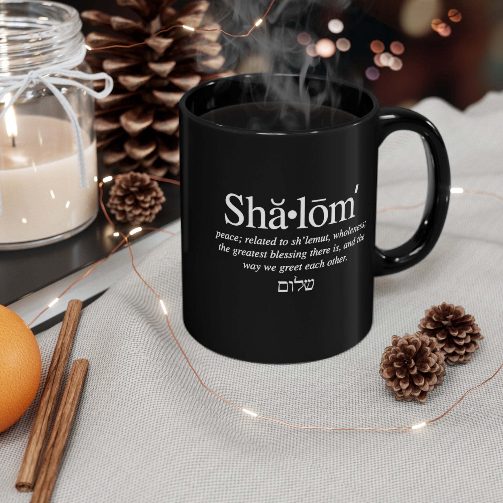 Shalom Meaning Hebrew Mug, Jewish Coffee Cup, Jewish Symbols Mug, Religious Mug, Judaism Cup, Shalom Mug, Hanukkah Gift, Jewish Gift, Hebrew