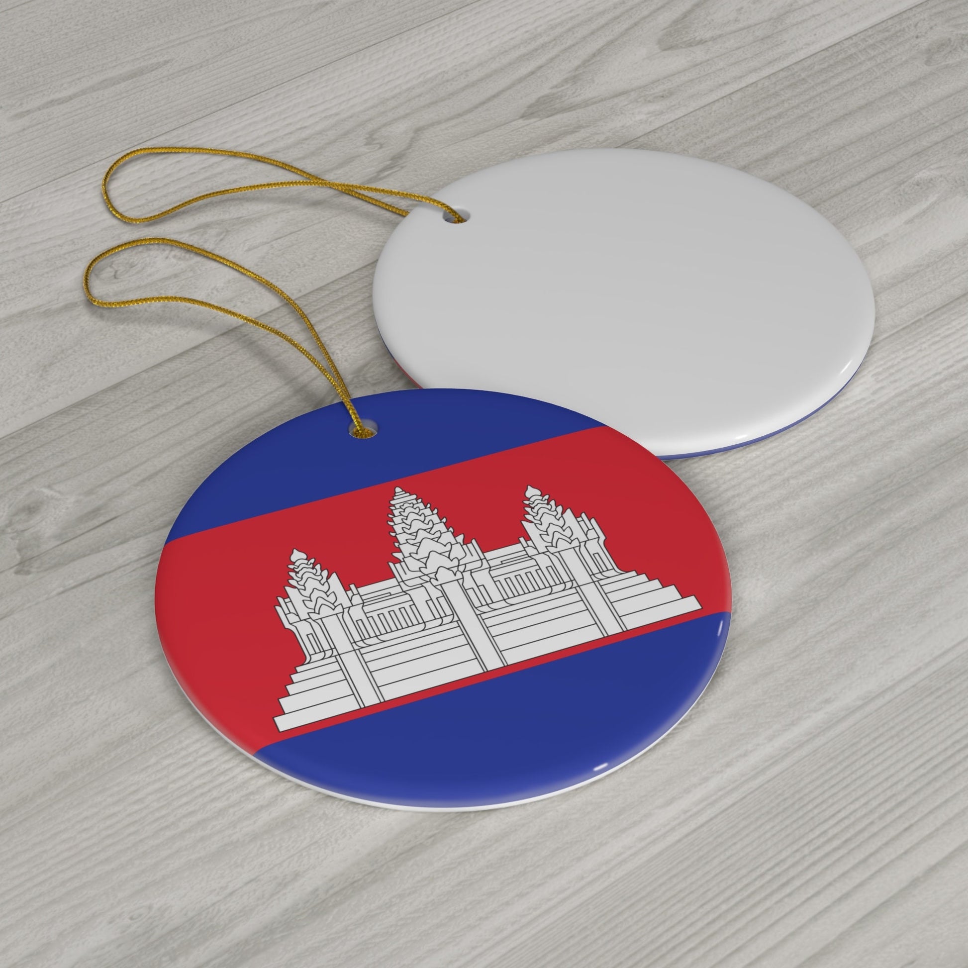Personalized Cambodia Flag Ornament Christmas Ornament Cambodian Flag Round Porcelain Gift Holiday Decoration World Heritage Travel Themed
