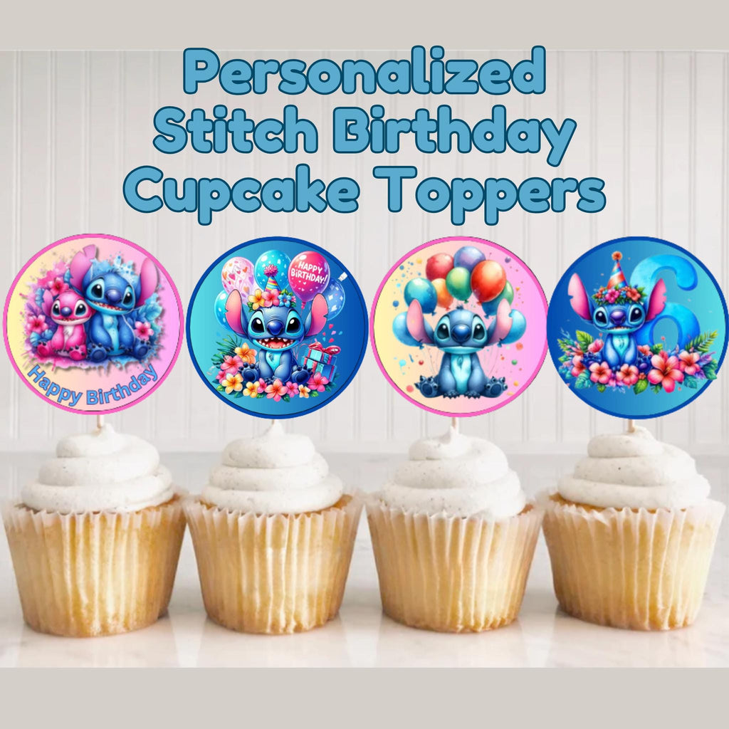 Personalized Stitch Birthday Cupcake Toppers, Lilo & Stitch Cupcake Toppers, Stitch & Angel Cupcake Toppers, Stitch Party Decor, Stitch Birthday