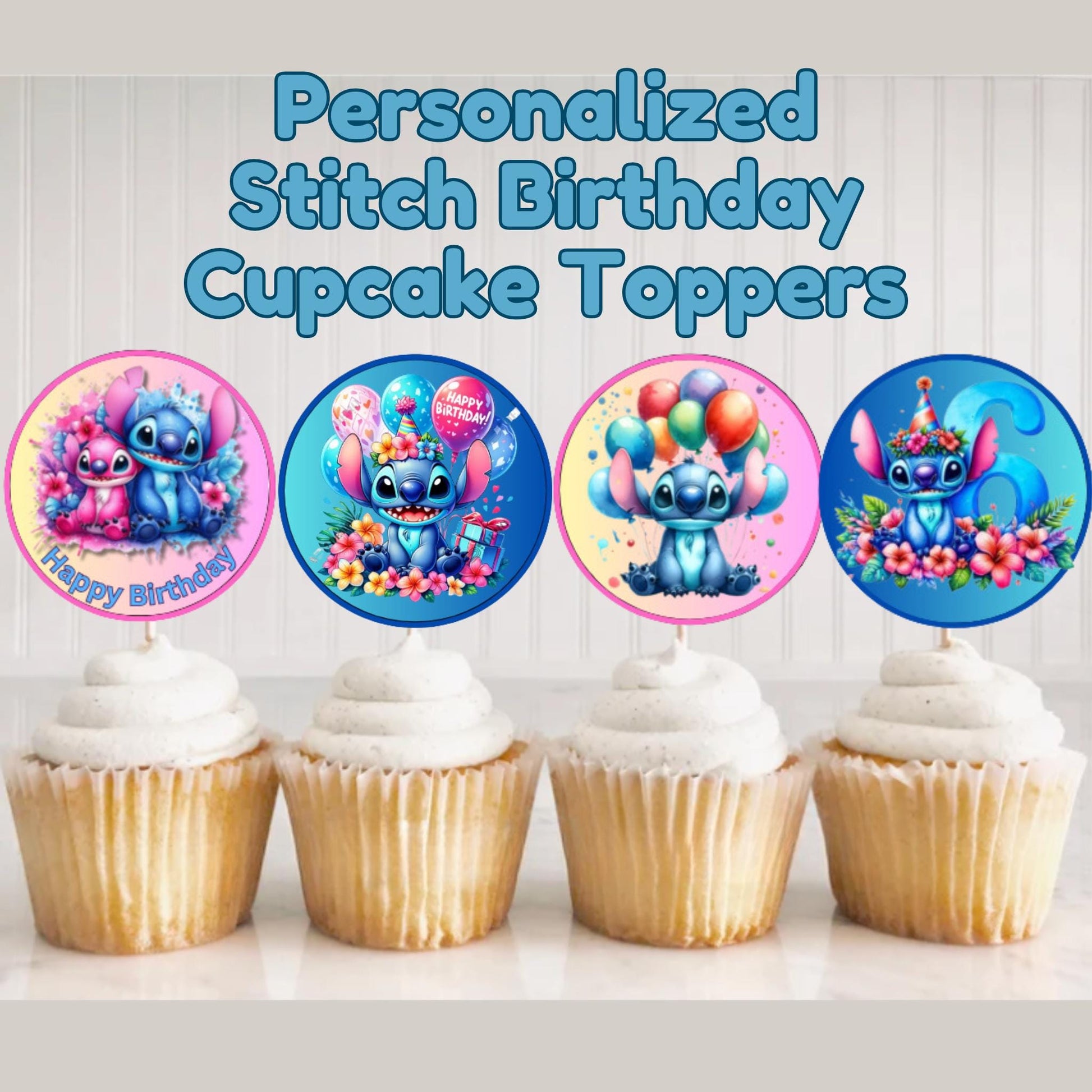 Personalized Stitch Birthday Cupcake Toppers, Lilo & Stitch Cupcake Toppers, Stitch & Angel Cupcake Toppers, Stitch Party Decor, Stitch Birthday