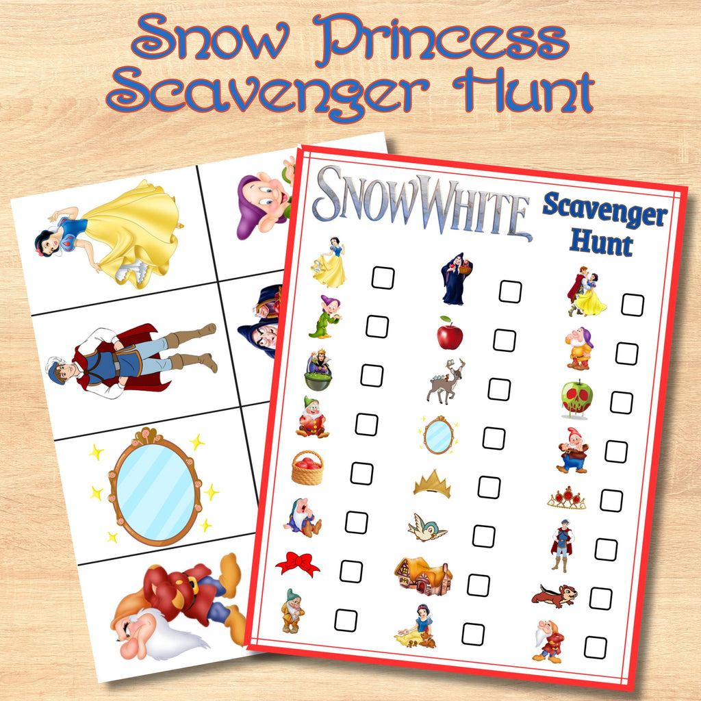 Printable Princess Scavenger Hunt, Snow Princess Dwarf Scavenger Hunt, Princess Party Game, Instant Download, Fairytale White Birthday Game