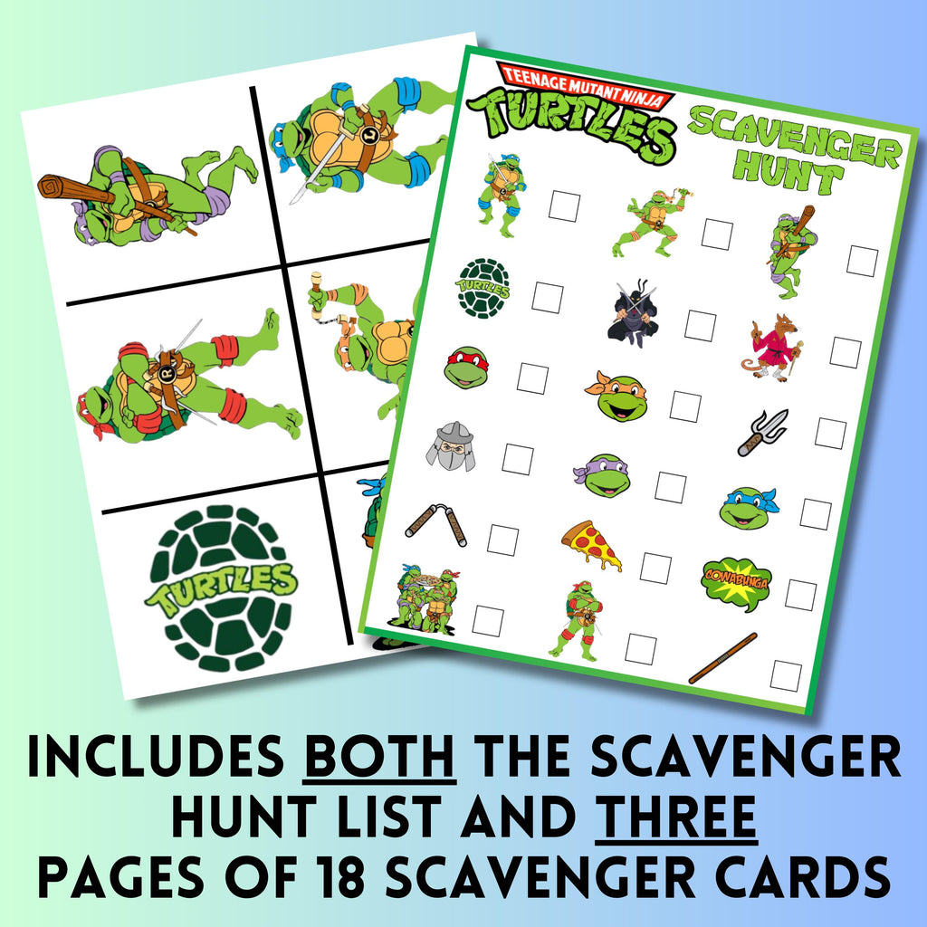 Turtle Cartoon Scavenger Hunt Printable Birthday Game, Pizza Party Game, Anime Turtle Scavenger Hunt, Pizza Turtles Party, Ninja Party