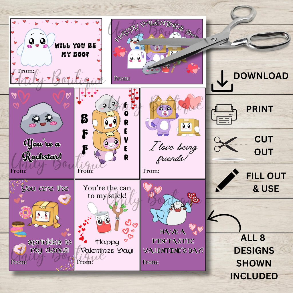 Lankybox Valentine's Day Cards, Foxy Boxy Valentines, School Valentines Day Cards