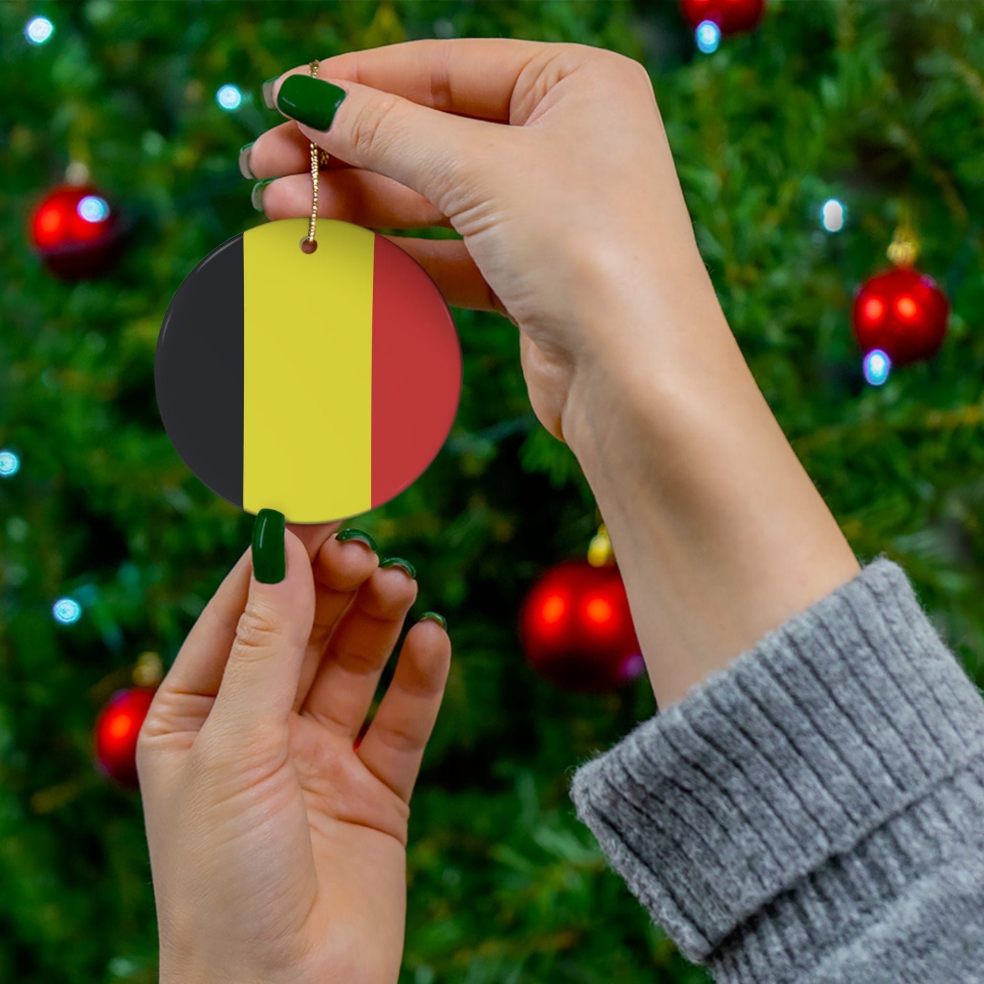 Personalized Belgium Flag Ceramic Ornament Christmas Decor Holiday Decoration Belgian Flag Print Europe Brussels World Travel Gift Souvenir