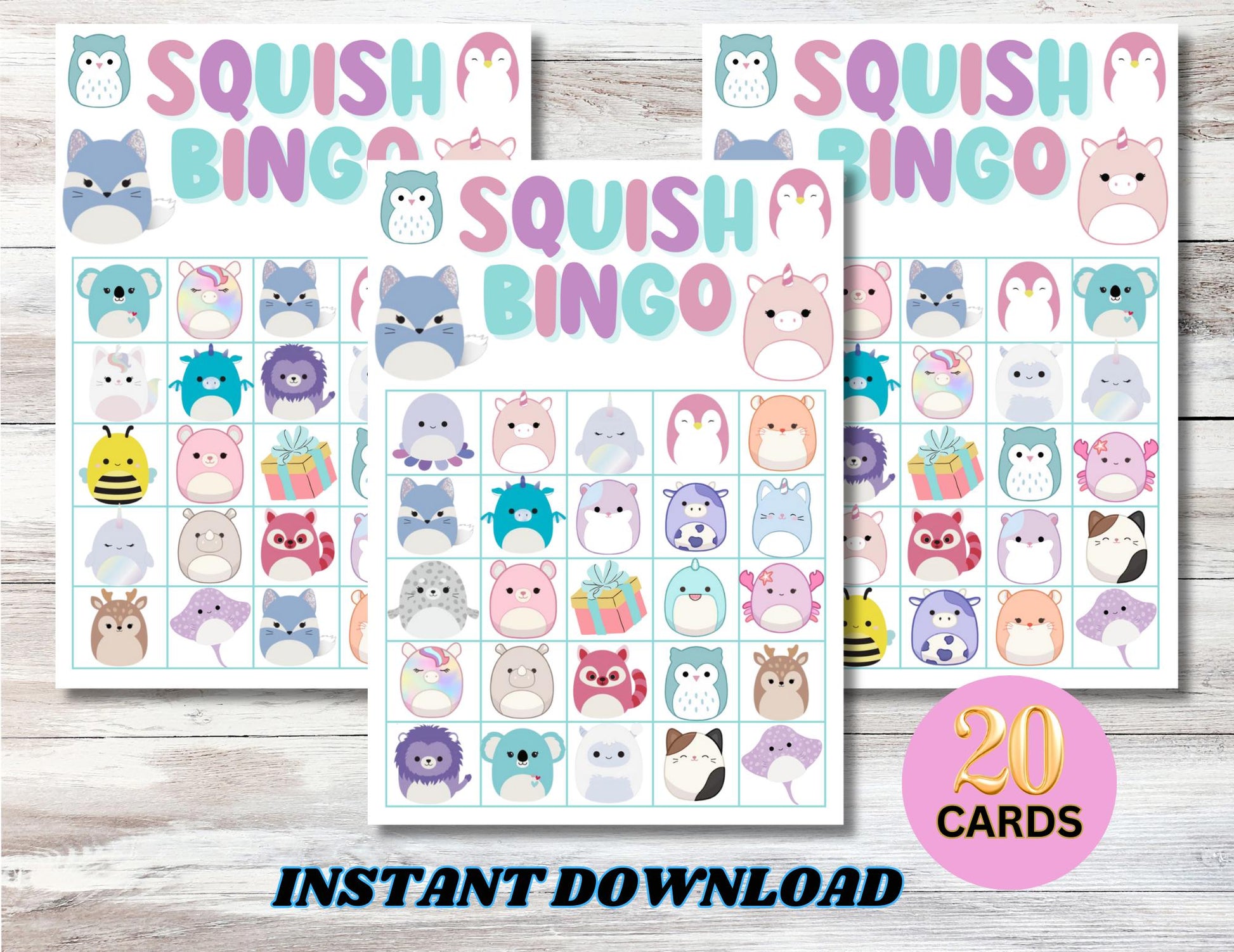 Printable Soft Plushies Bingo Game, Squishmellow Bingo, Instant Download, Squish Plushies Bingo, Birthday Games, Squishmellow Party Favors