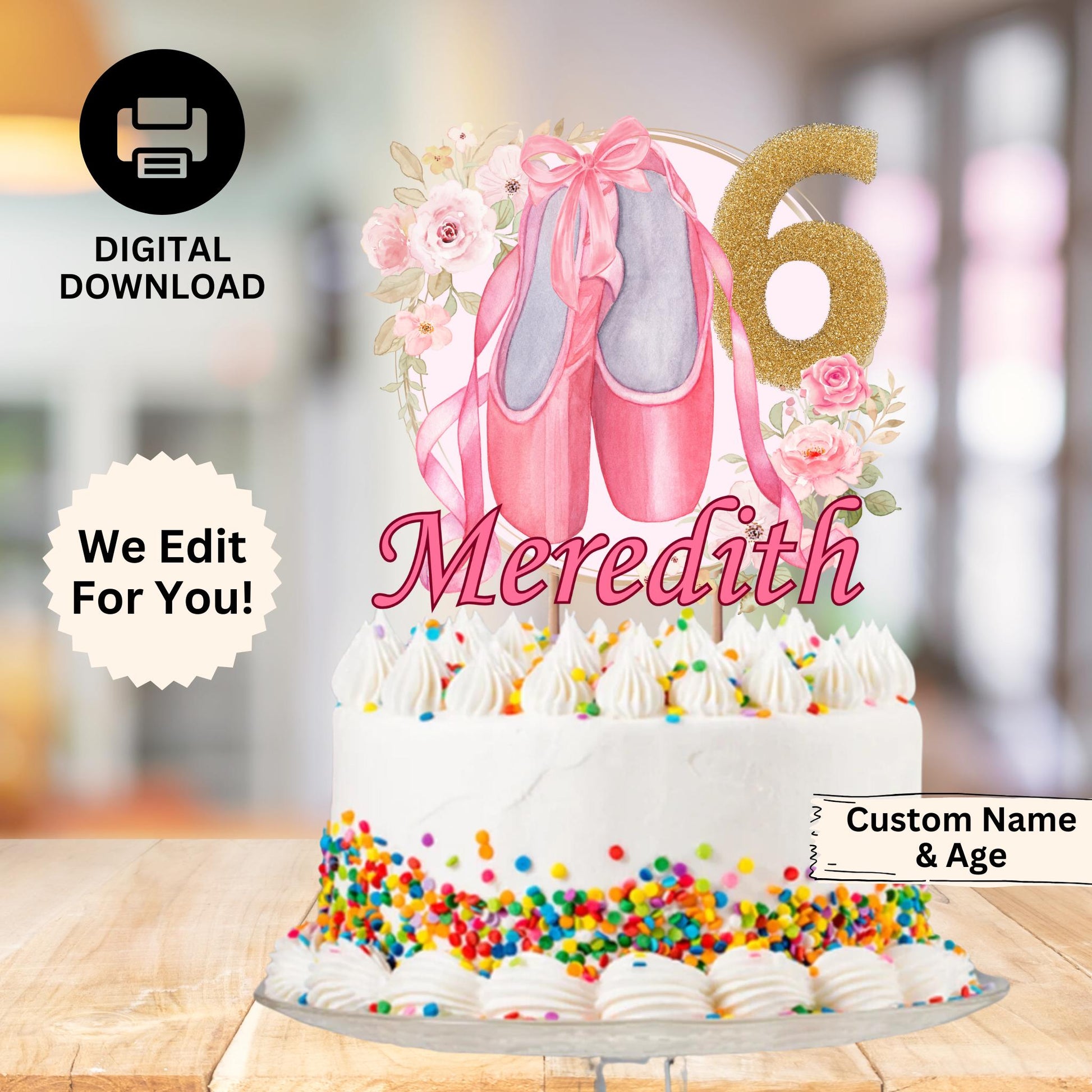 Personalized Ballet Birthday Cake Topper, Ballerina Cake Topper