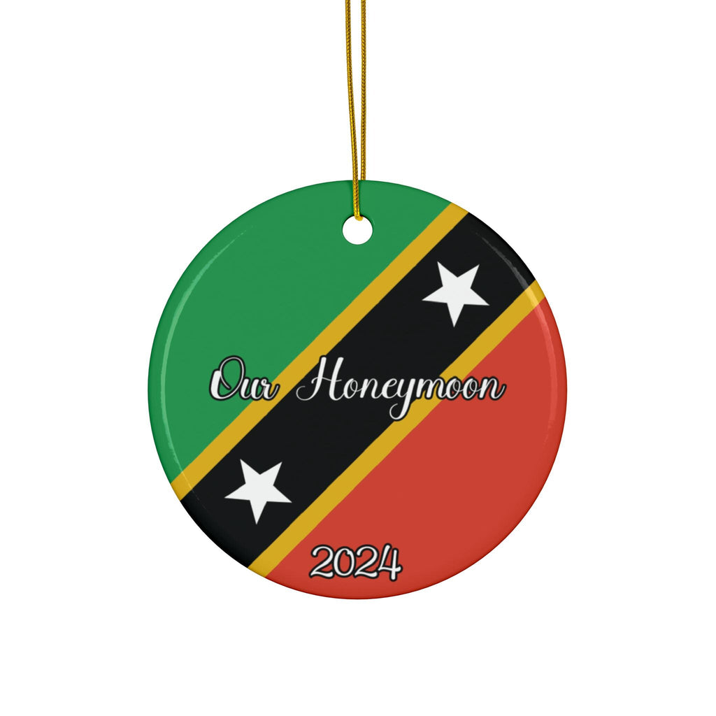 Personalized St. Kitts & Nevis Ceramic Ornament, Kittitian Nevisian Flag Ornament, World Travel Caribbean Gift Souvenir, Island Vacation