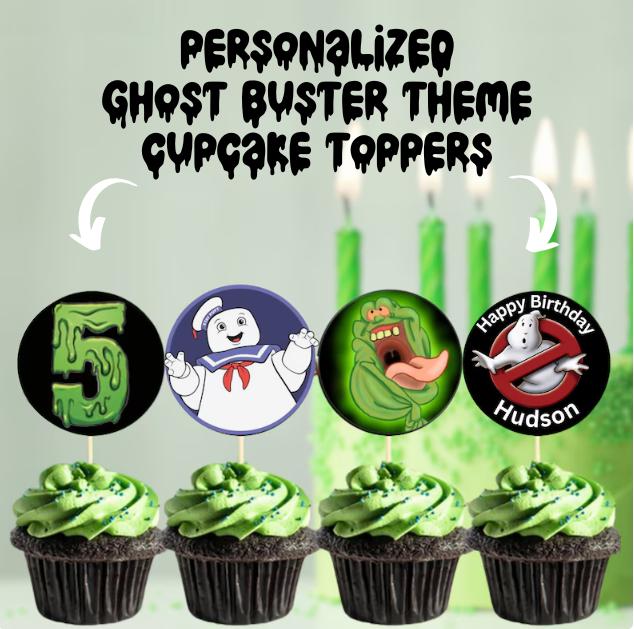 Custom Ghostbuster Cupcake Toppers, Personalized Ghostbusters Birthday Decoration