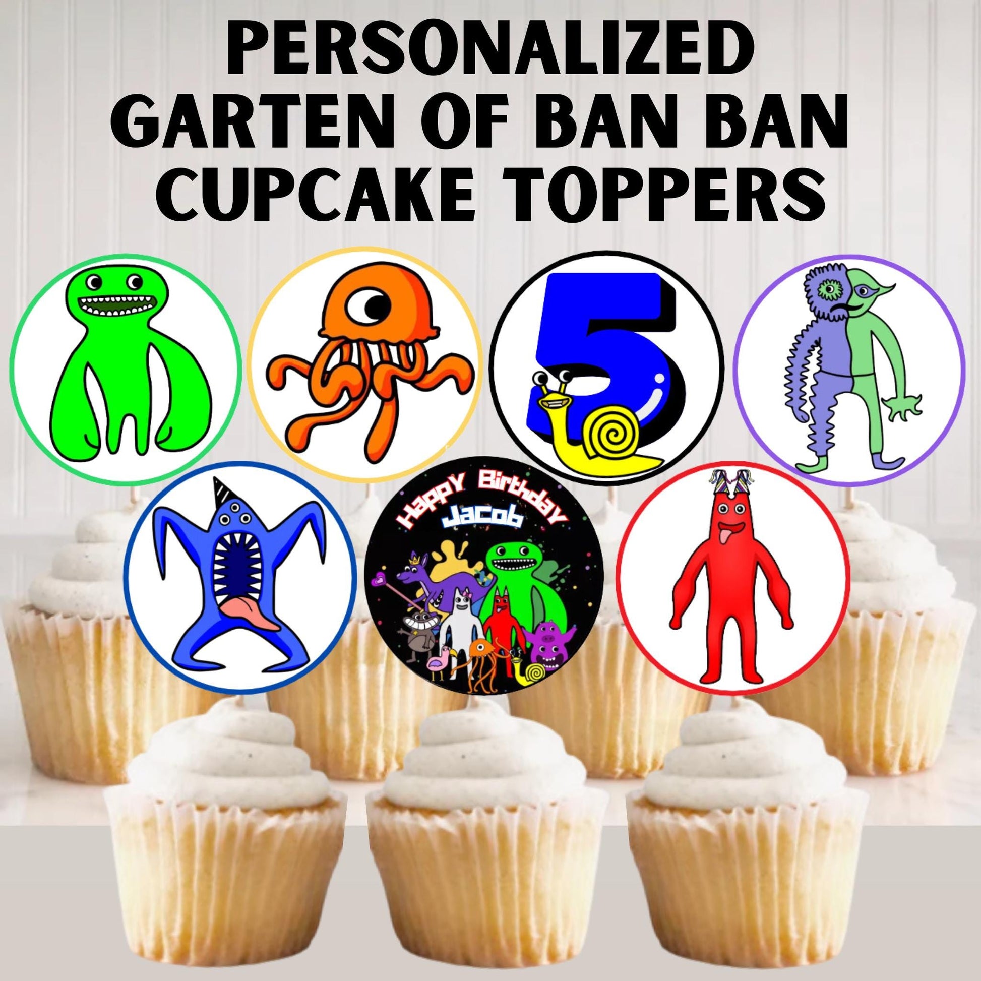 Personalized Garten of Banban Cupcake Toppers, Custom Garten of Banban Party Decoration