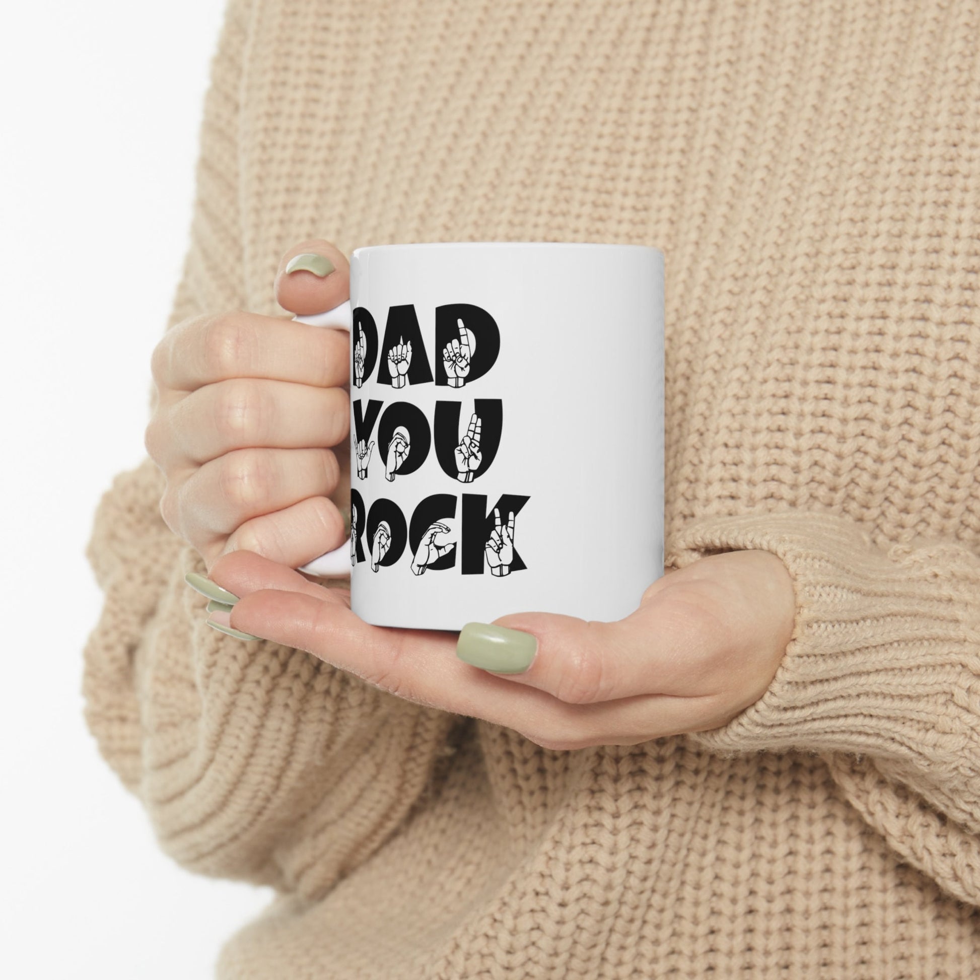 Sign Language Dad You Rock Ceramic Mug, ASL Mug, ASL Gift, Dad Cup, Fathers Day Gift, Father Mug, American Sign Language Mug, Deaf Community