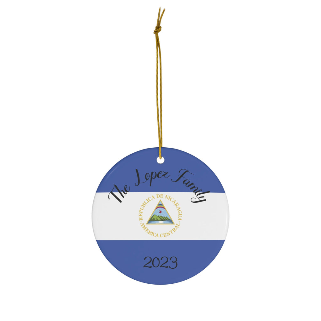 Personalized Nicaragua Ornament Nicaraguan Flag Inspired Blue, White Round Porcelain Ceramic Christmas Ornament Gift Decoration Holiday Gift