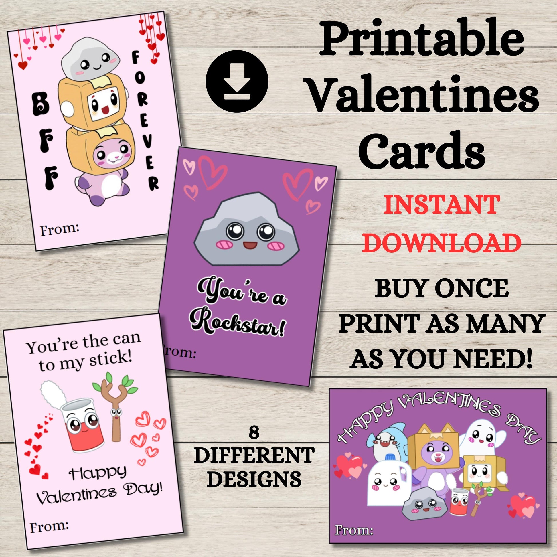 Lankybox Valentine's Day Cards, Foxy Boxy Valentines, School Valentines Day Cards
