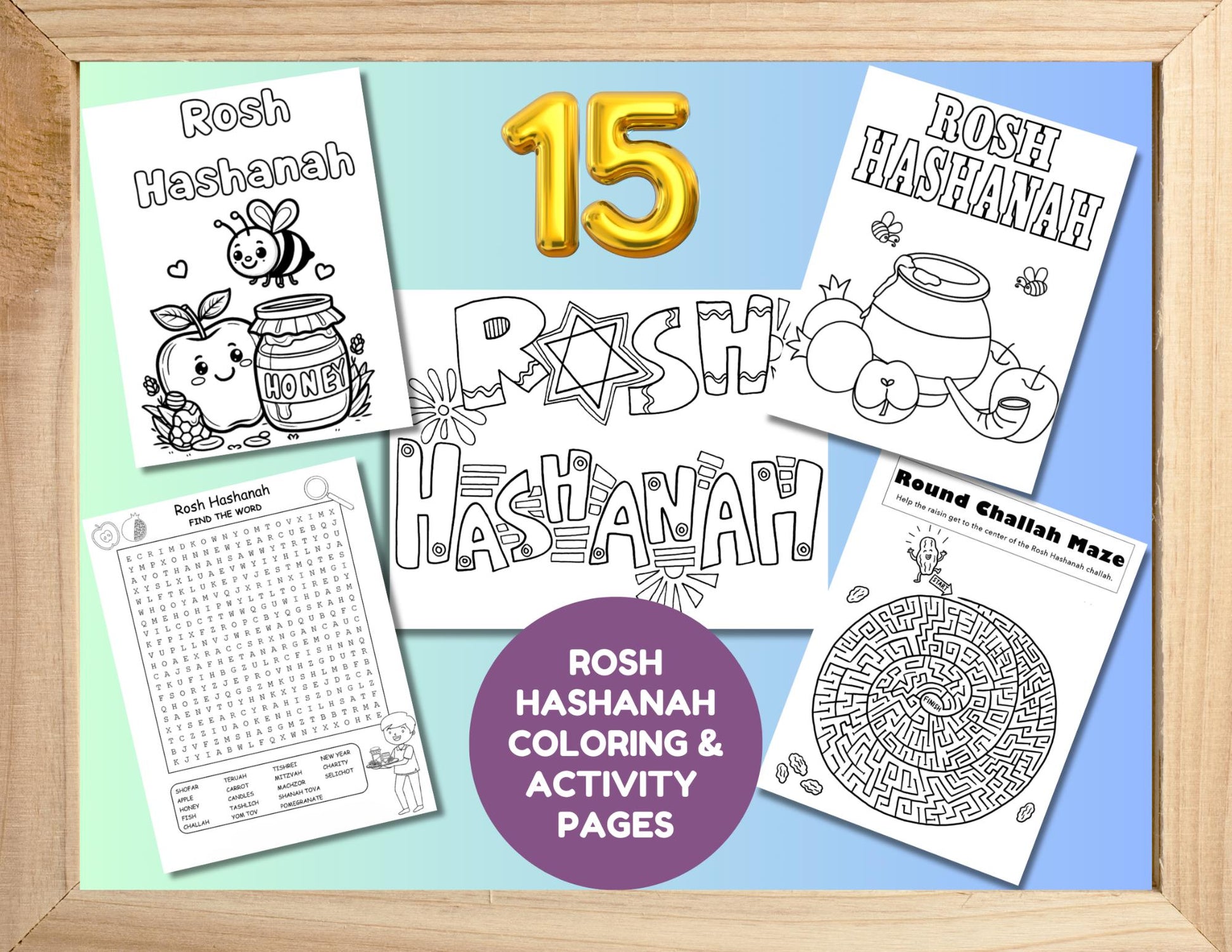 15 Rosh Hashanah Coloring Activity Pages For Kids, High Holidays Coloring Pages, Rosh Hashanah Printables, Jewish Holiday Activity Coloring
