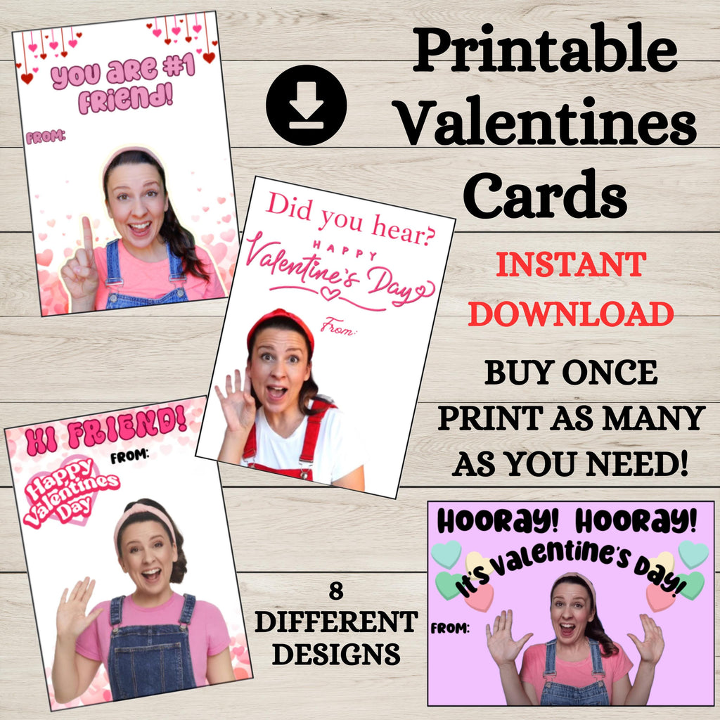Printable Ms. Rachel Valentines Cards, Instant Download Preschool Classroom Valentines, Ms Overalls Valentine Card, DIY Miss Rachel Cards
