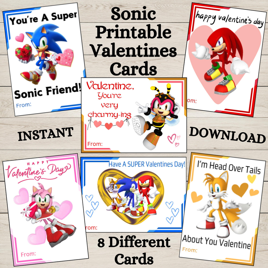 Printable Sonic Valentine Cards, Instant Download Valentines Day Card Bundle, Hedgehog Classroom Valentines, Sonic Kids valentine cards