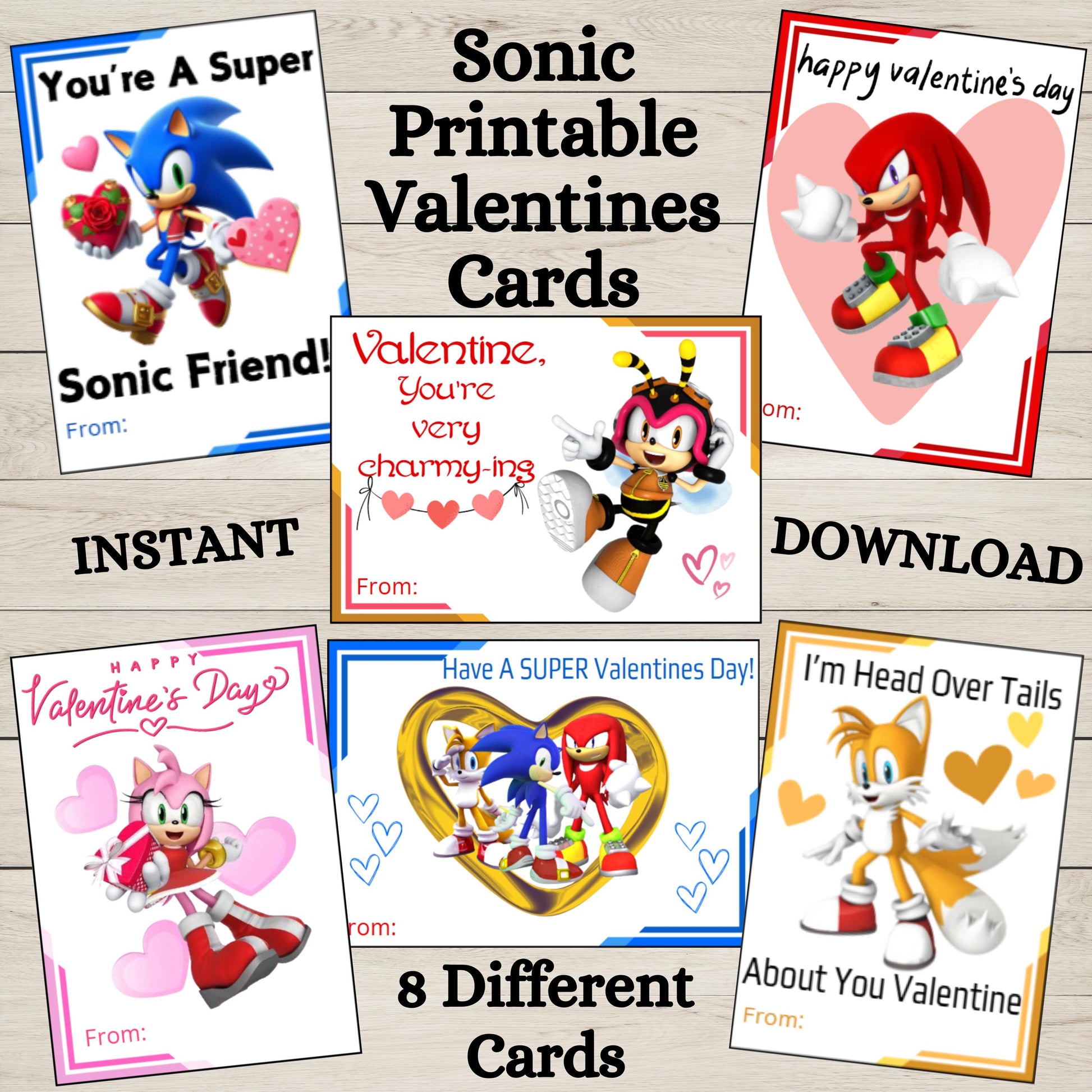 Printable Sonic Valentine Cards, Instant Download Valentines Day Card Bundle, Hedgehog Classroom Valentines, Sonic Kids valentine cards