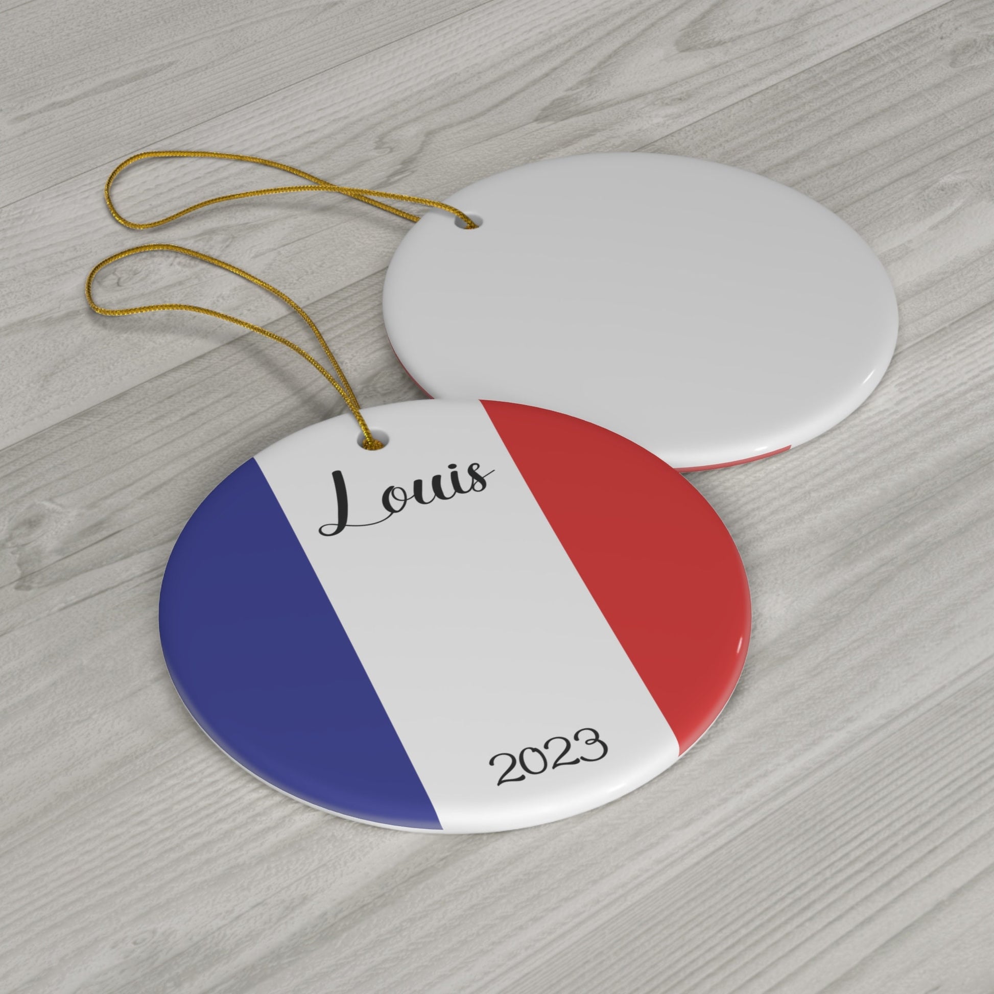Personalized France Ceramic Christmas Ornament French Flag Inspired Porcelain Gift Holiday Decoration Paris French Heritage Holiday Gift