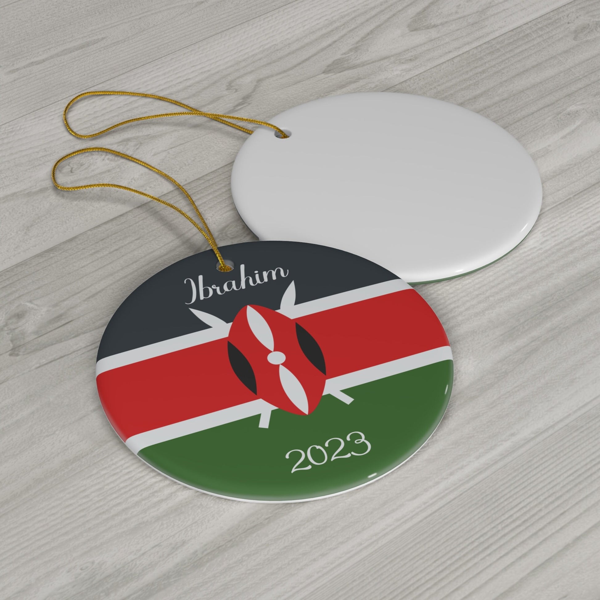 Personalized Kenya Ceramic Christmas Ornament Kenyan Flag Round Gift Holiday Decoration Africa World Heritage Travel Lover Collection