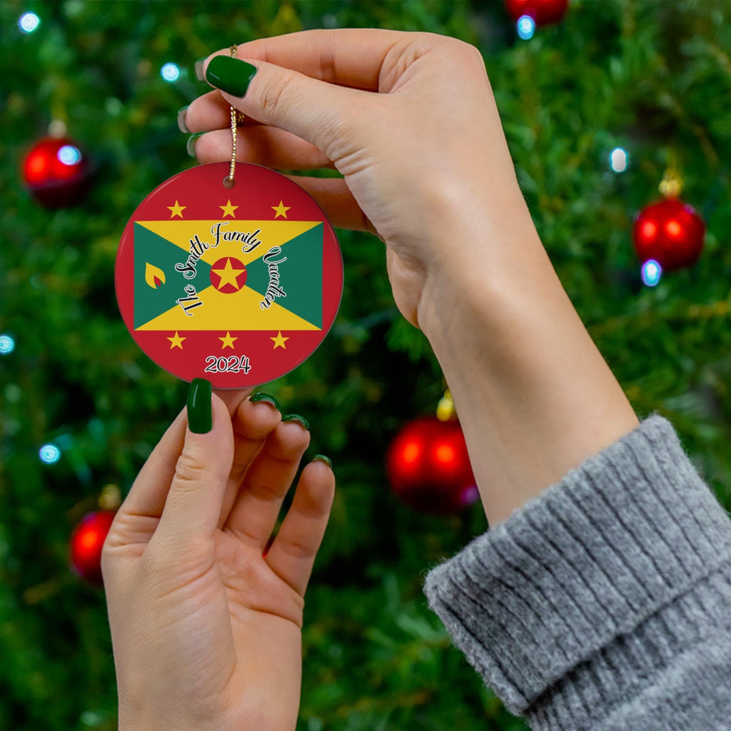 Personalized Grenada Ornament, Grenadian Flag Print, Caribbean, World Travel, Vacation Souvenir, Holiday Decorations, Grenada Trip 2024 Gift