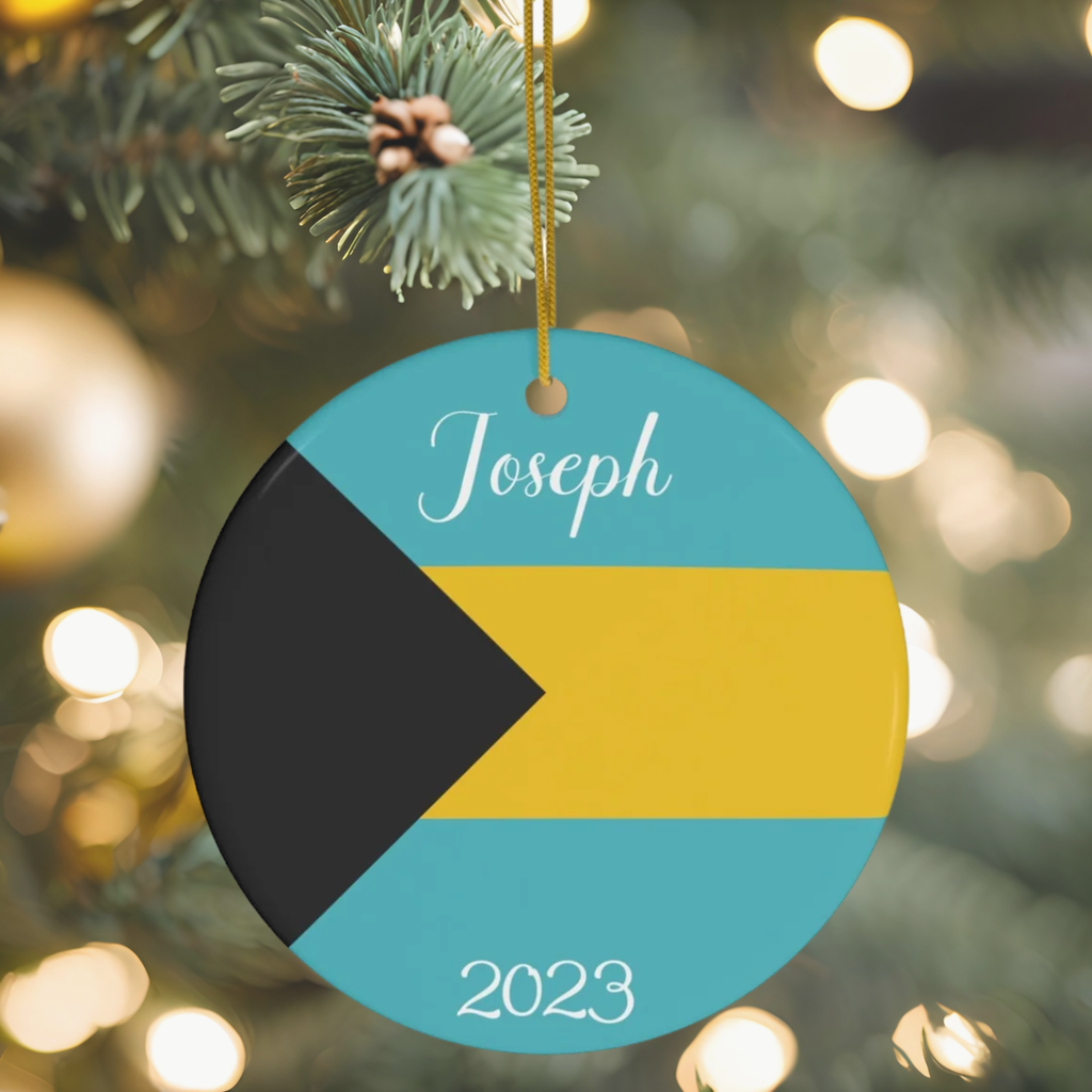Personalized The Bahamas Ceramic Ornament Christmas Decor Holiday Decoration Bahamian Flag Print Nassau World Travel Caribbean Gift Souvenir