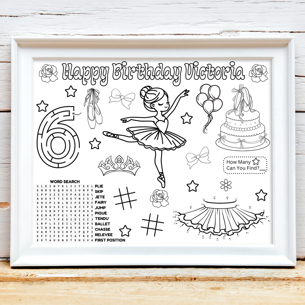 Personalized Ballerina Birthday Activity Placemat