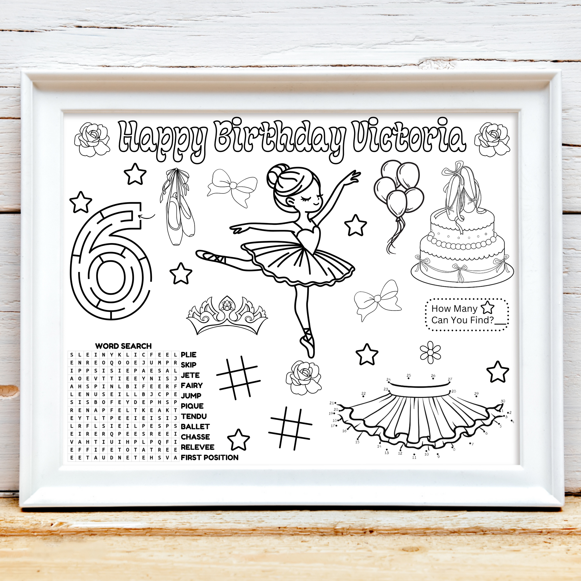 Personalized Ballerina Birthday Activity Placemat