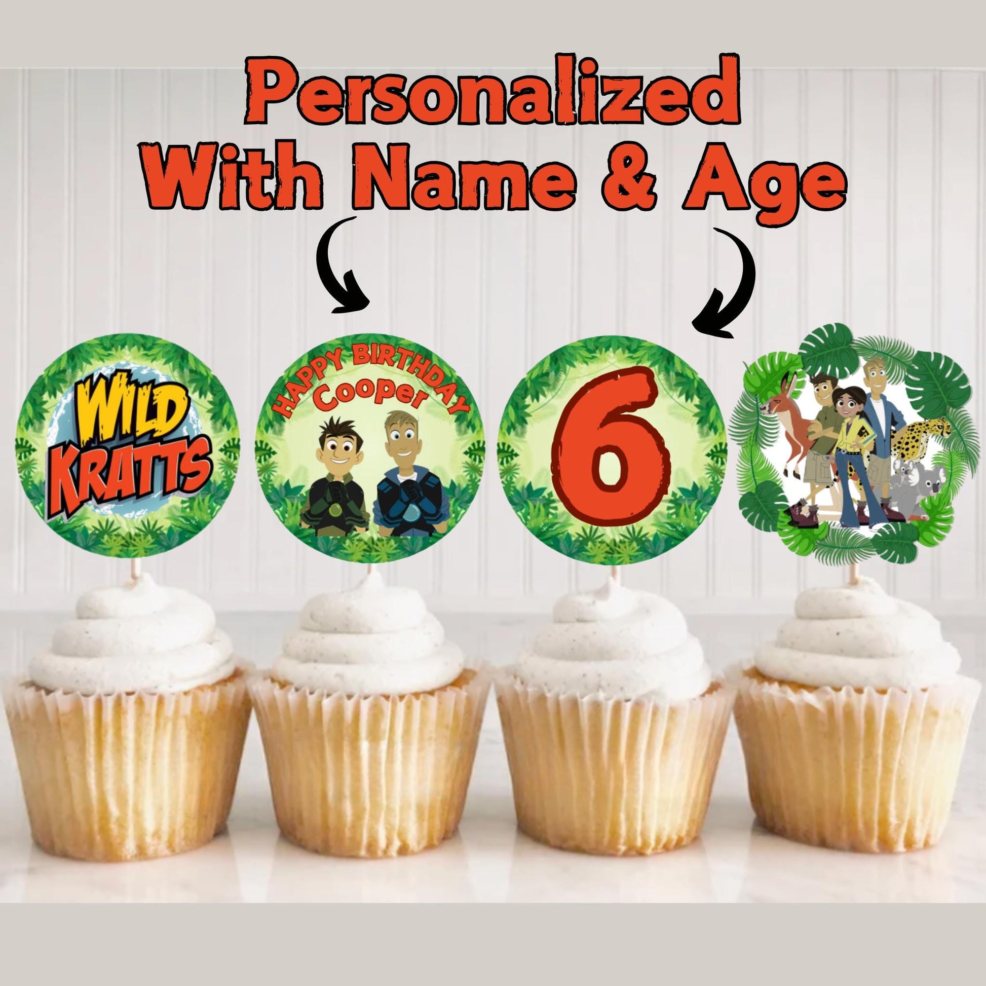 Personalized Wild Kratts Cupcake Toppers, Creature Power Discs Cupcake Toppers, Custom Wild Kratts Party Decor