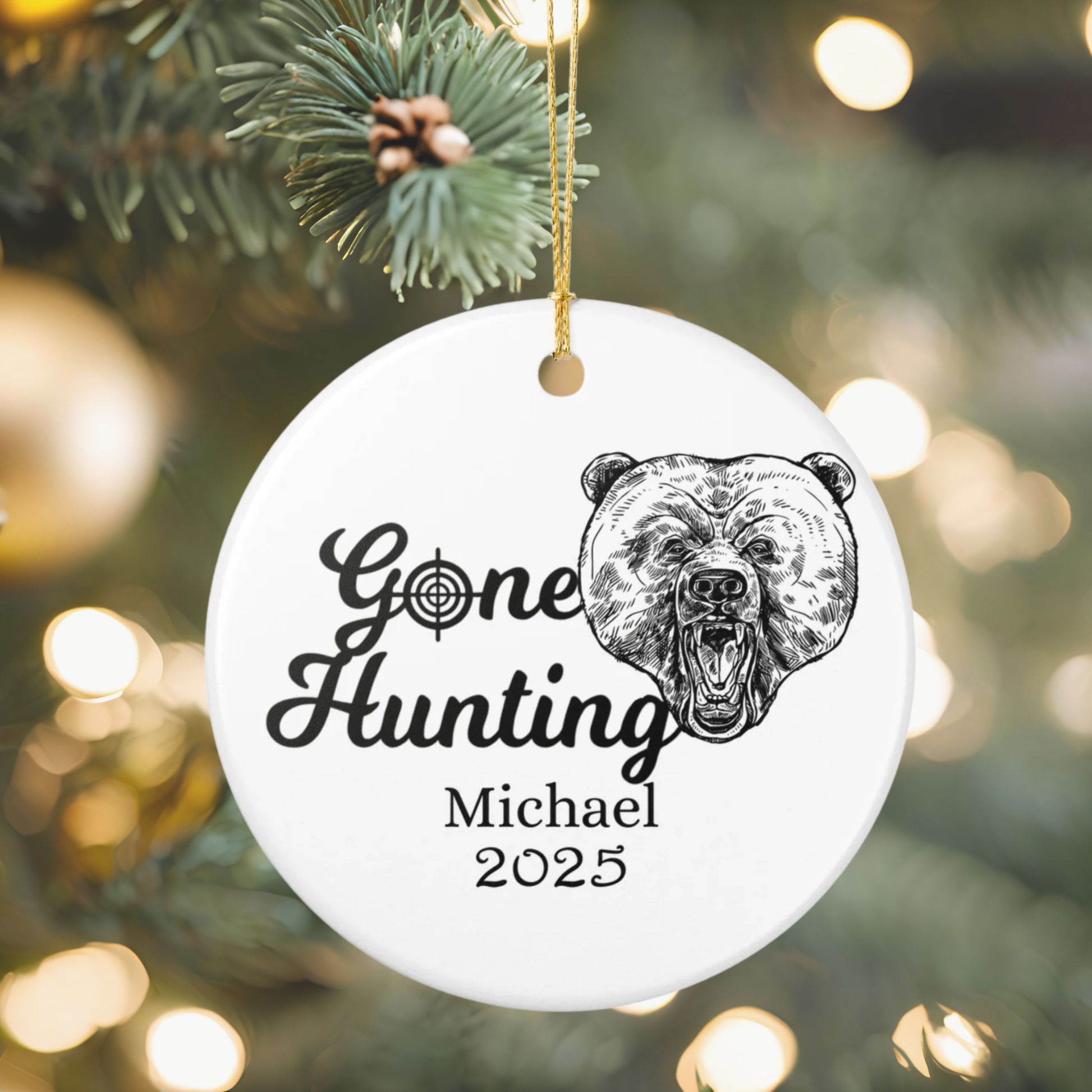Personalized Bear Hunting Ornament, Hunter Ornament, Gone Hunting 2025 Ornament, Custom Bear Hunter Gift, Gift for Hunter