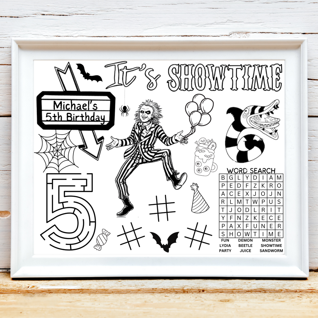 Personalized Beetlejuice Birthday Activity Placemat, Beetleguise Party Favor