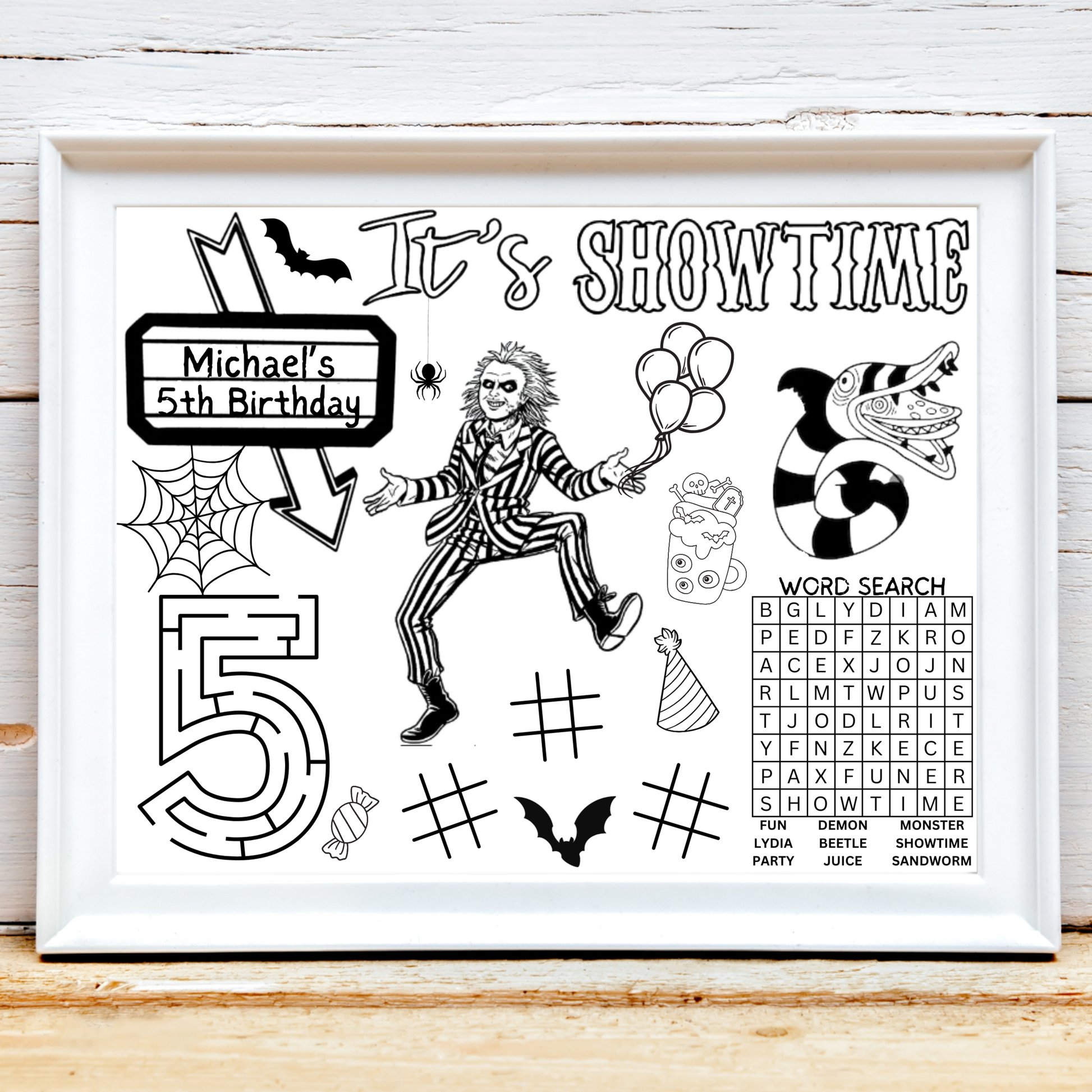 Personalized Beetlejuice Birthday Activity Placemat, Beetleguise Party Favor