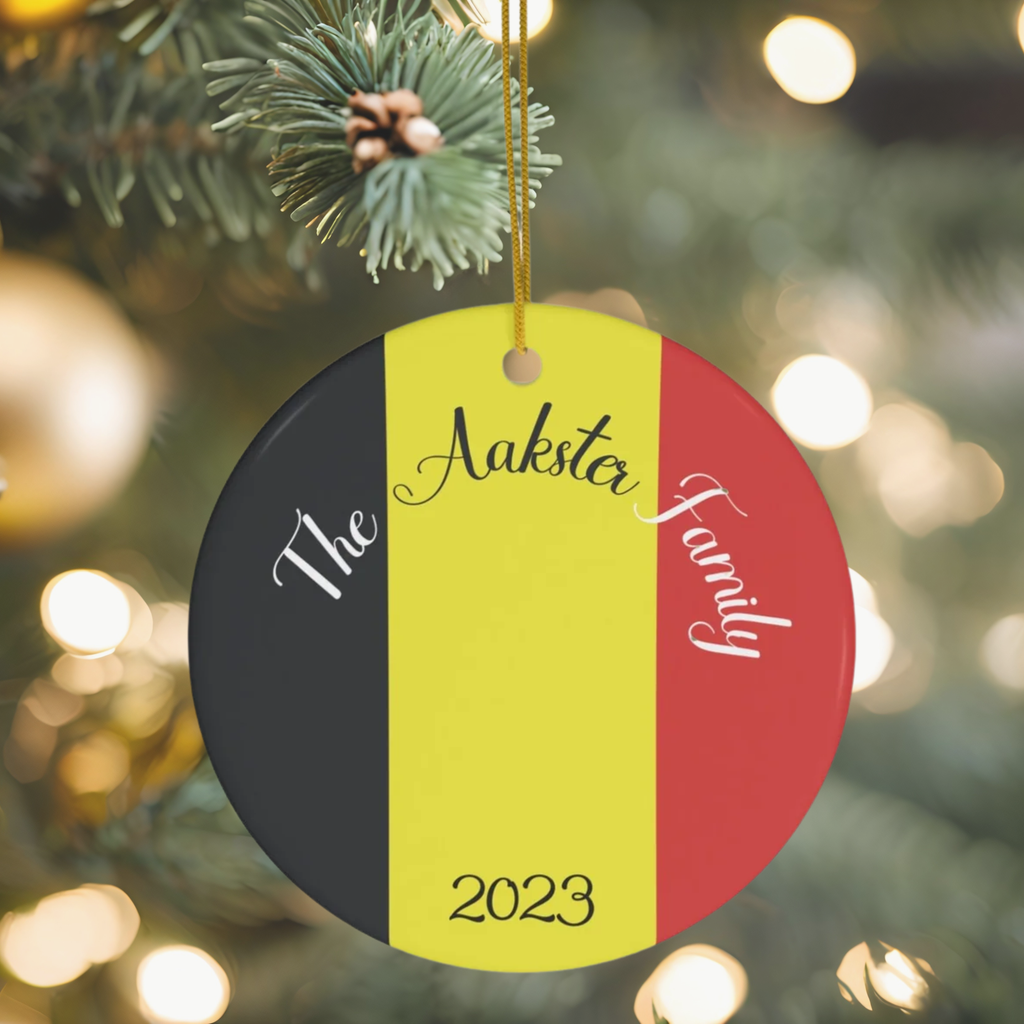 Personalized Belgium Flag Ceramic Ornament Christmas Decor Holiday Decoration Belgian Flag Print Europe Brussels World Travel Gift Souvenir