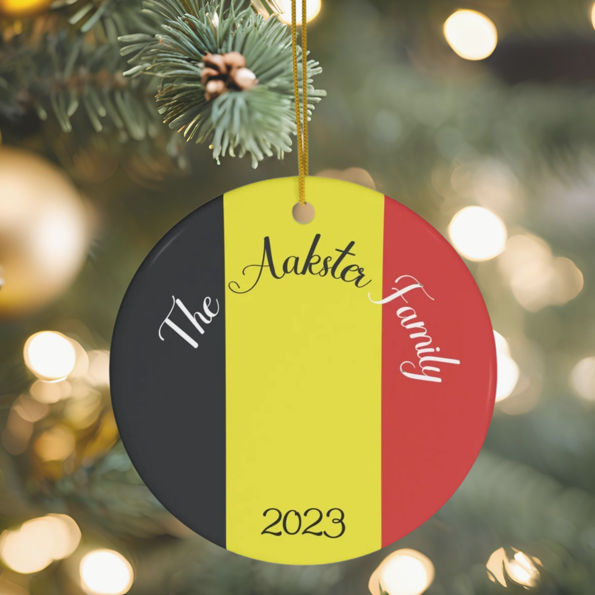 Personalized Belgium Flag Ceramic Ornament Christmas Decor Holiday Decoration Belgian Flag Print Europe Brussels World Travel Gift Souvenir