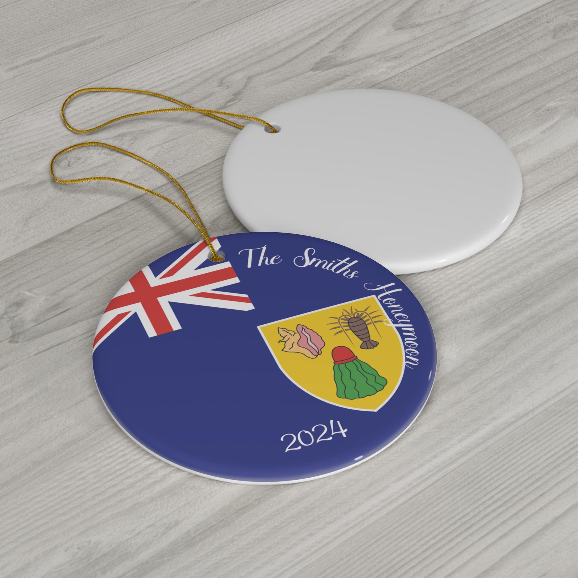 Personalized Turks & Caicos Ceramic Ornament, Turks and Caicos Flag Print, World Travel, Vacation Souvenir, Caribbean Island,