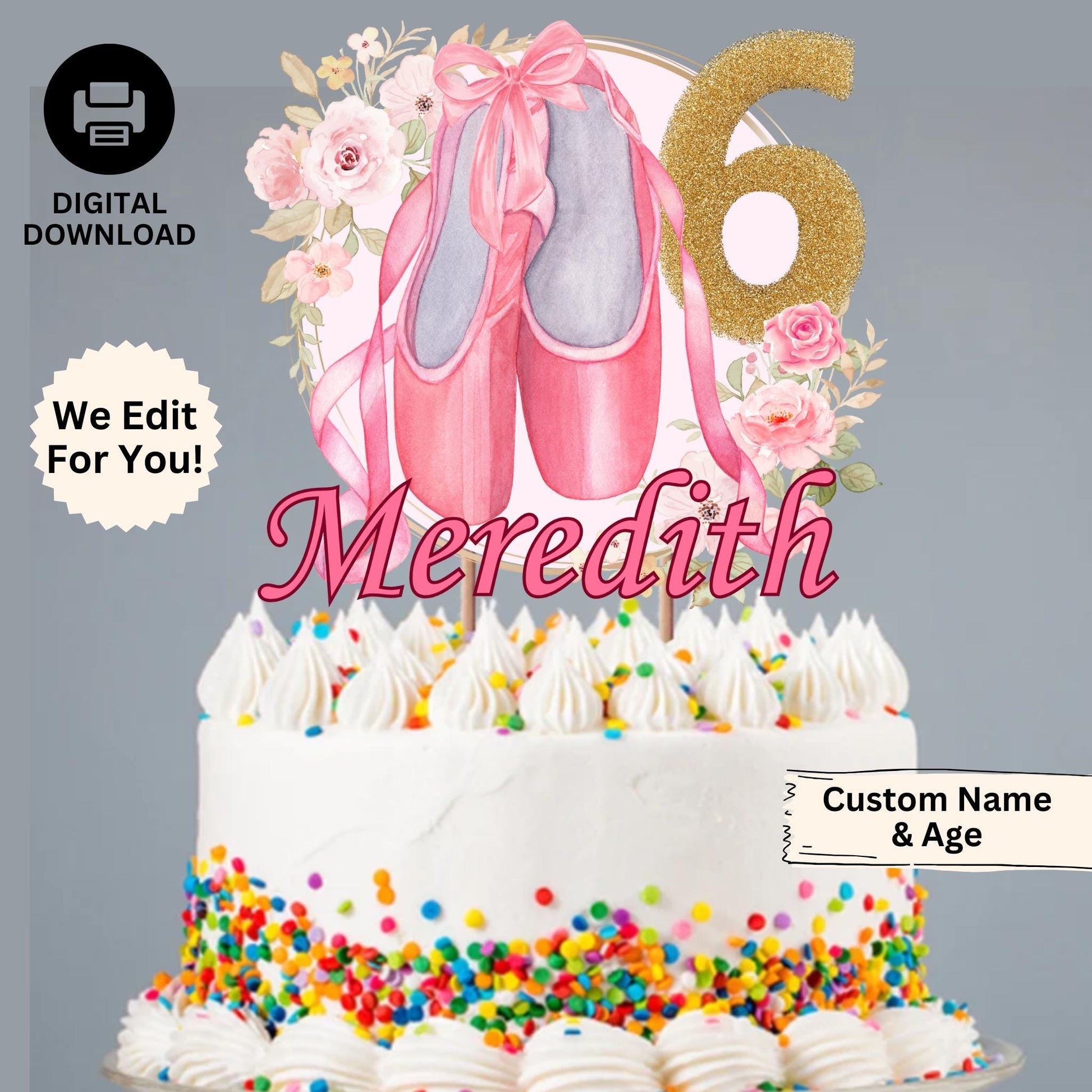 Personalized Ballet Birthday Cake Topper, Ballerina Cake Topper
