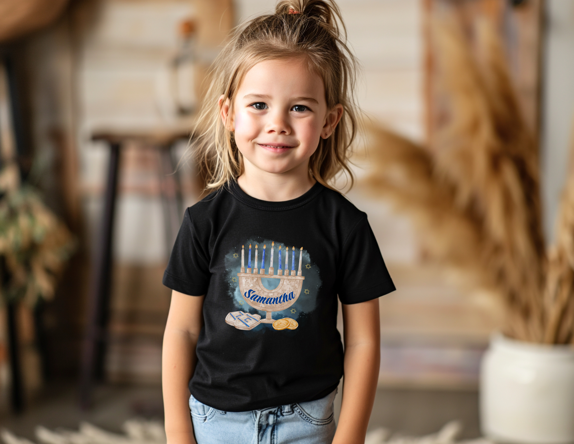 Personalized Menorah Hanukkah Kids Shirt, Toddler Chanukah T-shirt, Jewish Holiday Shirt, Custom Name Hanukkah Shirt